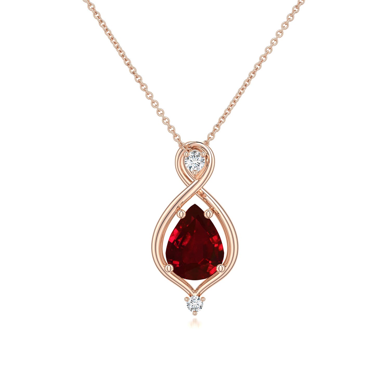 8x6mm Labgrown Pear Lab-Grown Ruby Infinity Twist Pendant in Rose Gold