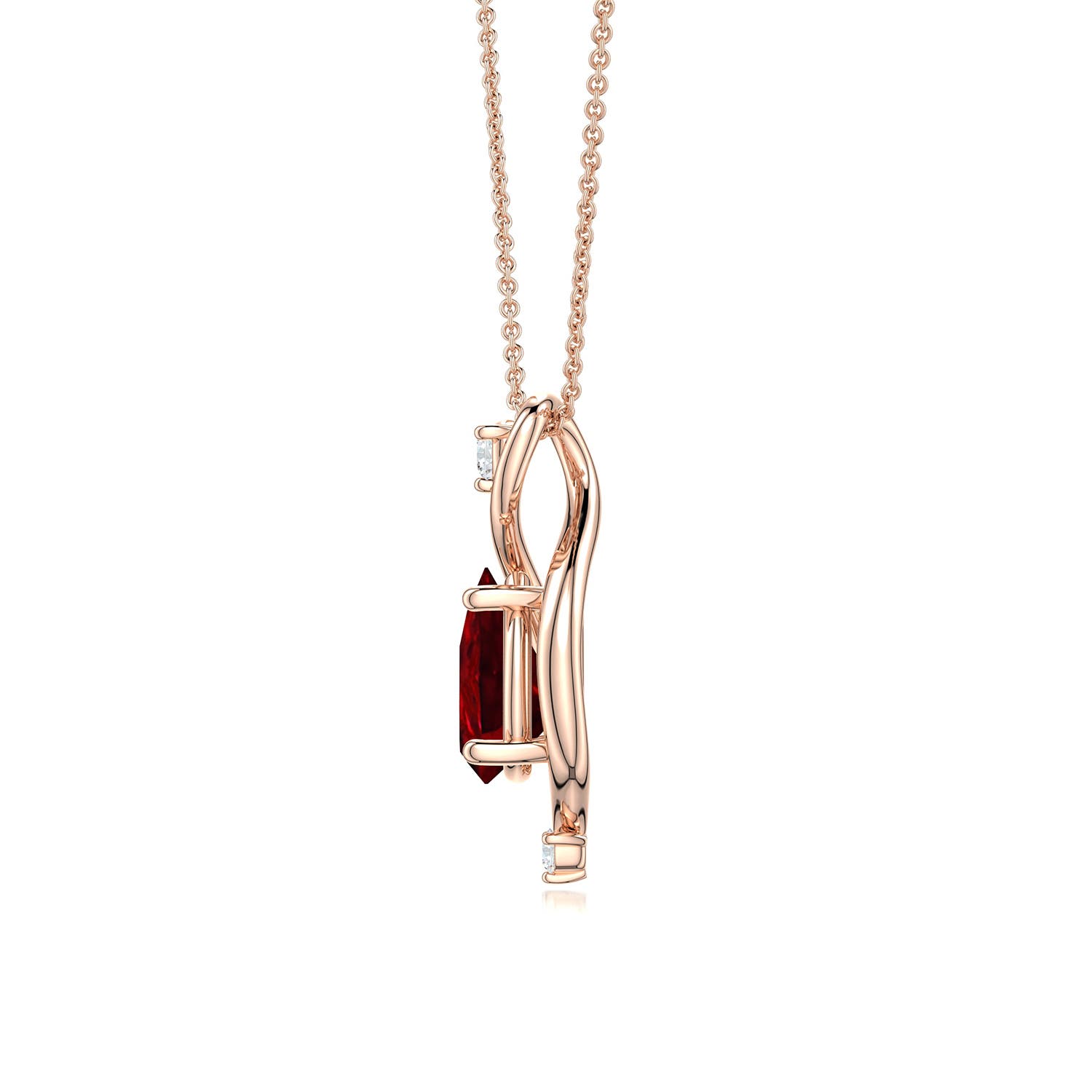 8x6mm Labgrown Pear Lab-Grown Ruby Infinity Twist Pendant in Rose Gold - side 3