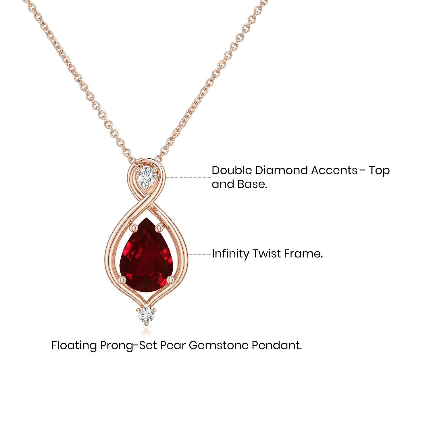 8x6mm Labgrown Pear Lab-Grown Ruby Infinity Twist Pendant in Rose Gold - side 5