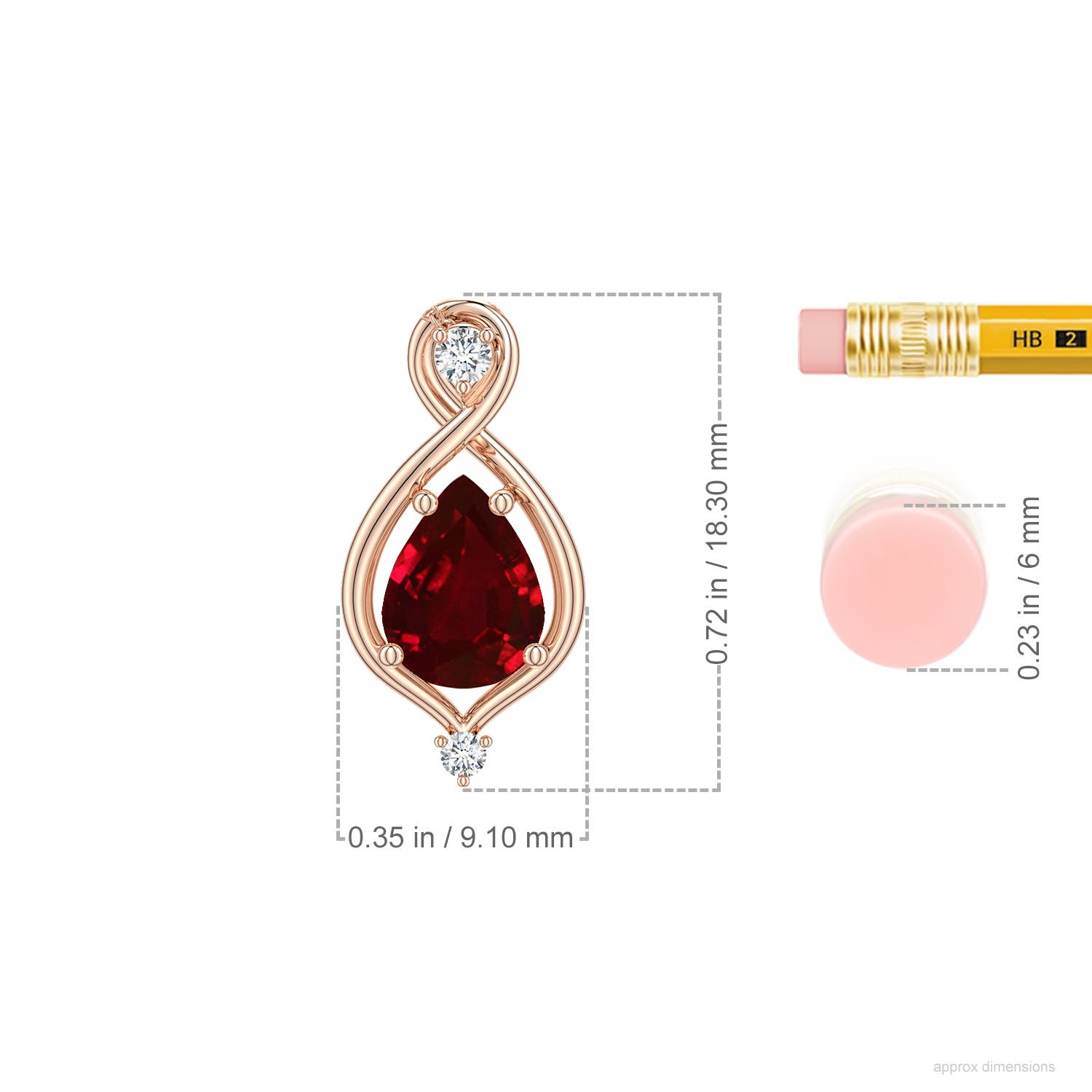 8x6mm Labgrown Pear Lab-Grown Ruby Infinity Twist Pendant in Rose Gold - ruler