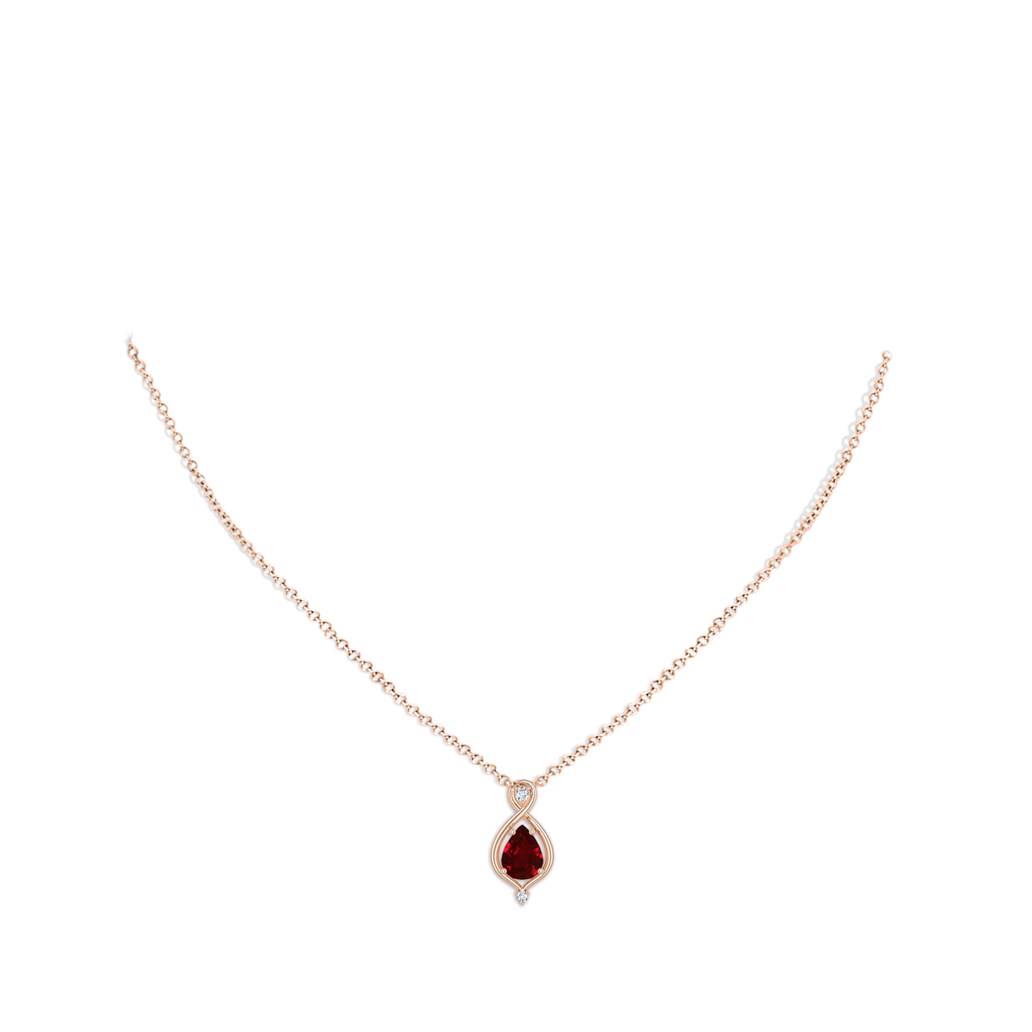 8x6mm Labgrown Pear Lab-Grown Ruby Infinity Twist Pendant in Rose Gold - body_neck