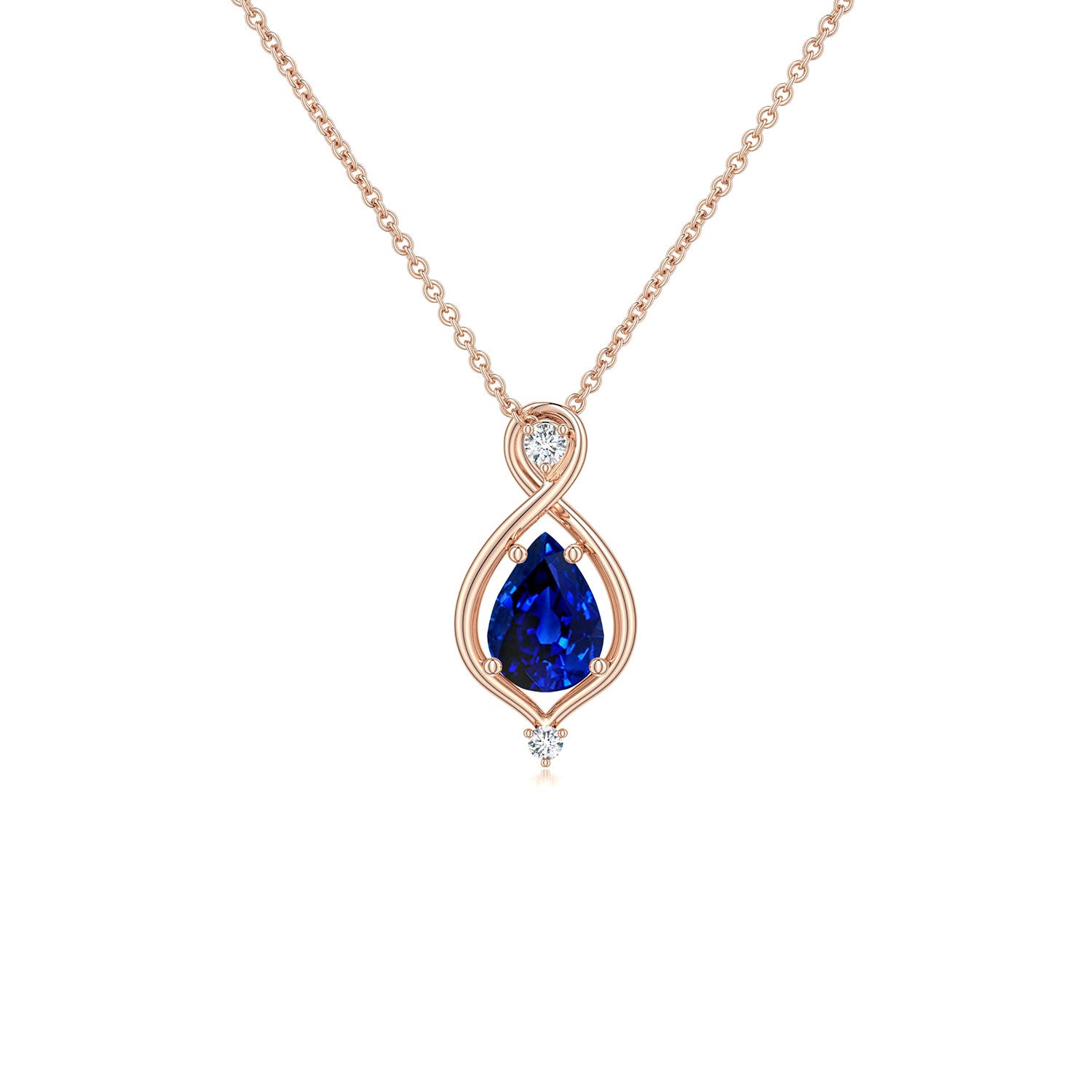 6x4mm Labgrown Pear Lab-Grown Blue Sapphire Infinity Twist Pendant in 18K Rose Gold