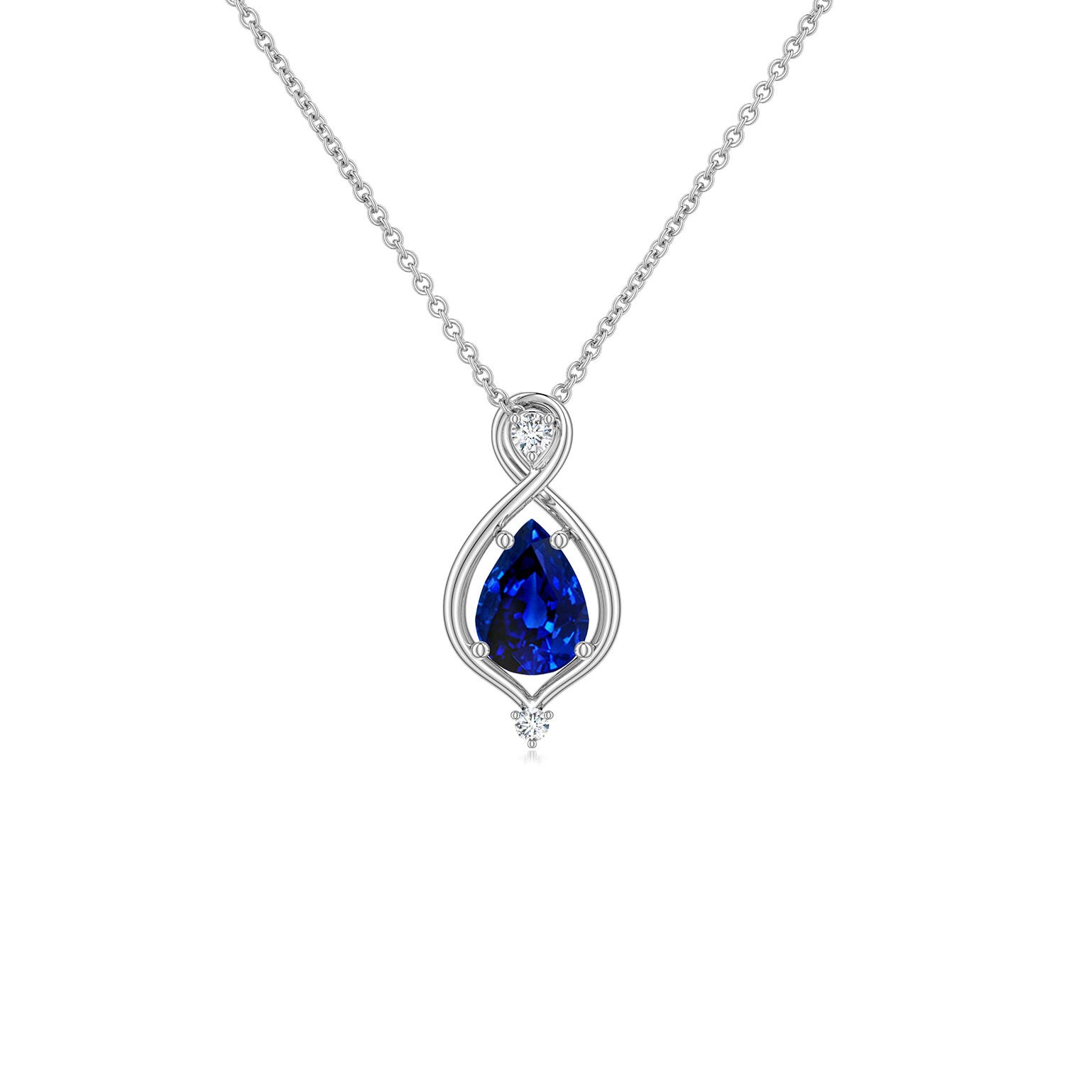 6x4mm Labgrown Pear Lab-Grown Blue Sapphire Infinity Twist Pendant in 18K White Gold