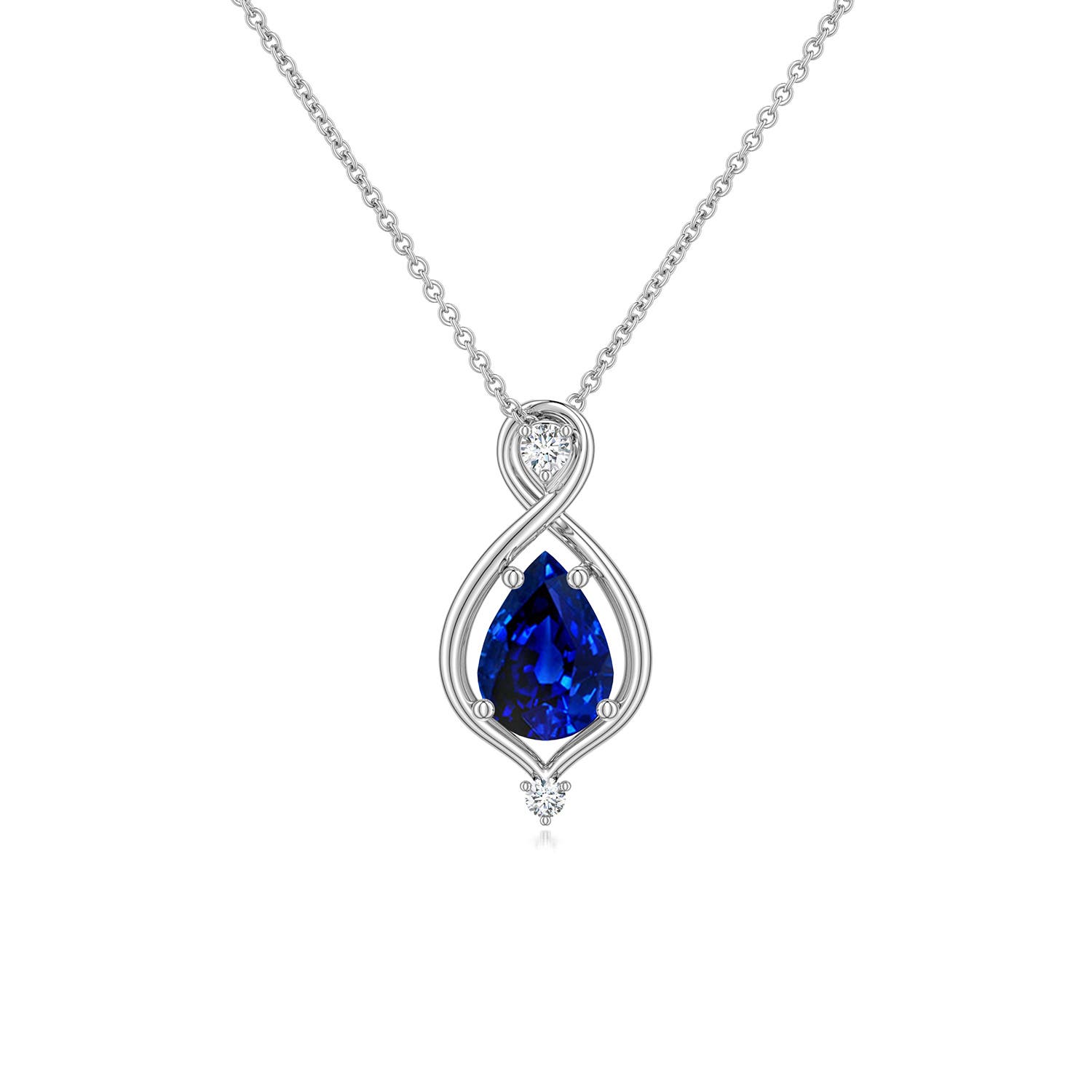 7x5mm Labgrown Pear Lab-Grown Blue Sapphire Infinity Twist Pendant in 18K White Gold