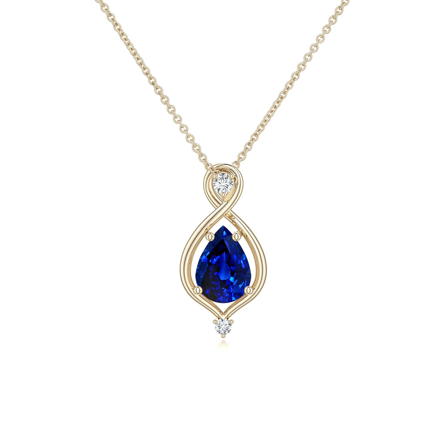 7x5mm Labgrown Pear Lab-Grown Blue Sapphire Infinity Twist Pendant in 18K Yellow Gold