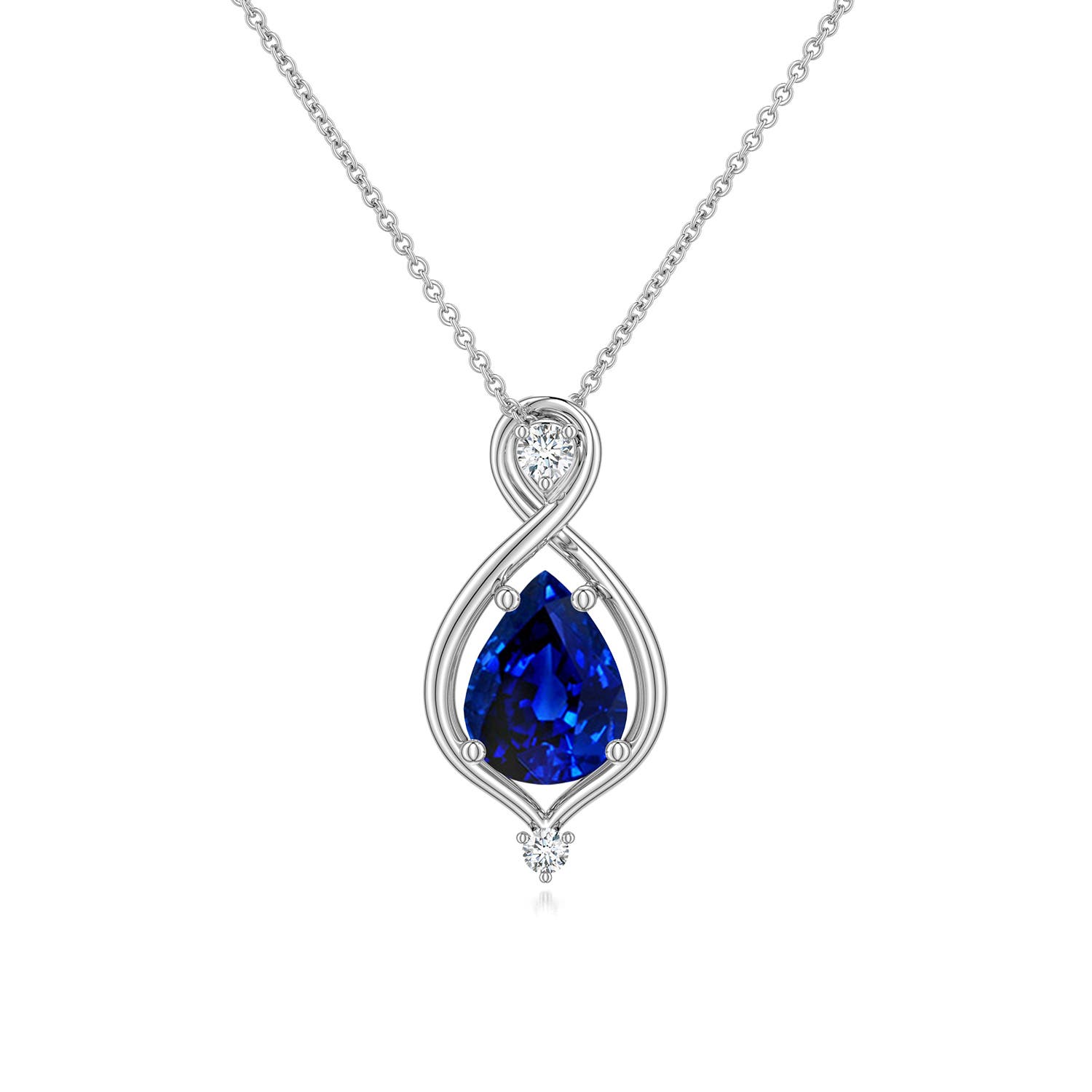 8x6mm Labgrown Pear Lab-Grown Blue Sapphire Infinity Twist Pendant in White Gold