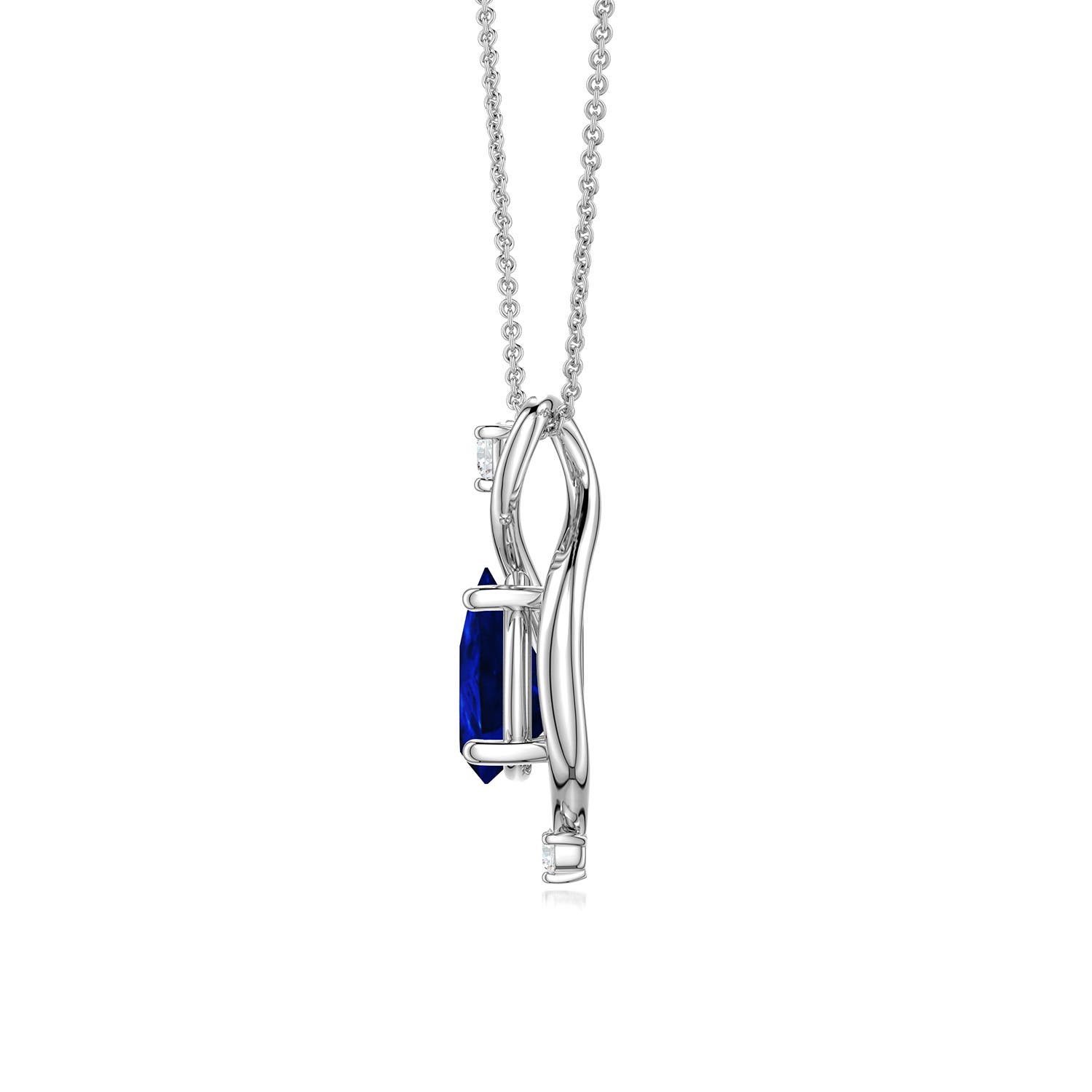 8x6mm Labgrown Pear Lab-Grown Blue Sapphire Infinity Twist Pendant in White Gold - side 3