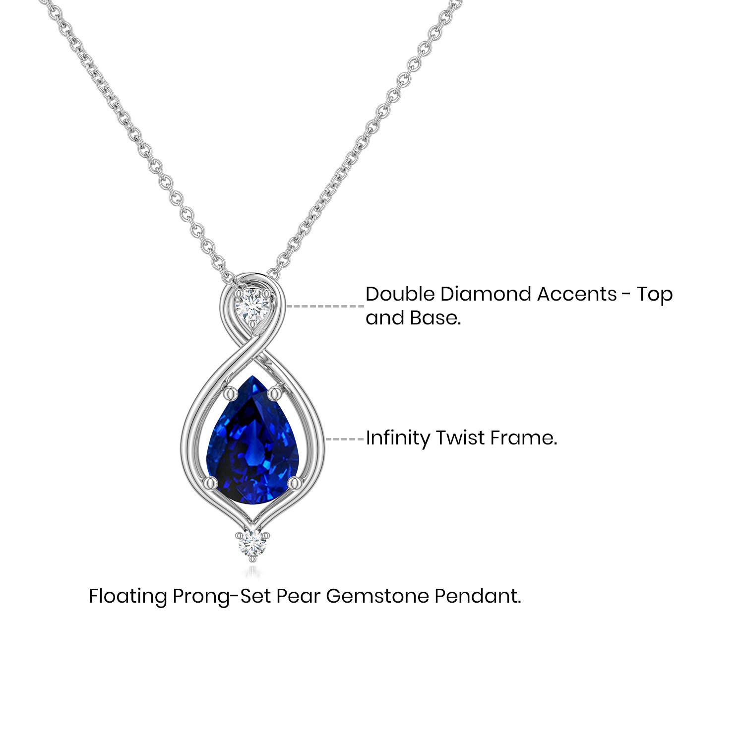 8x6mm Labgrown Pear Lab-Grown Blue Sapphire Infinity Twist Pendant in White Gold - side 5