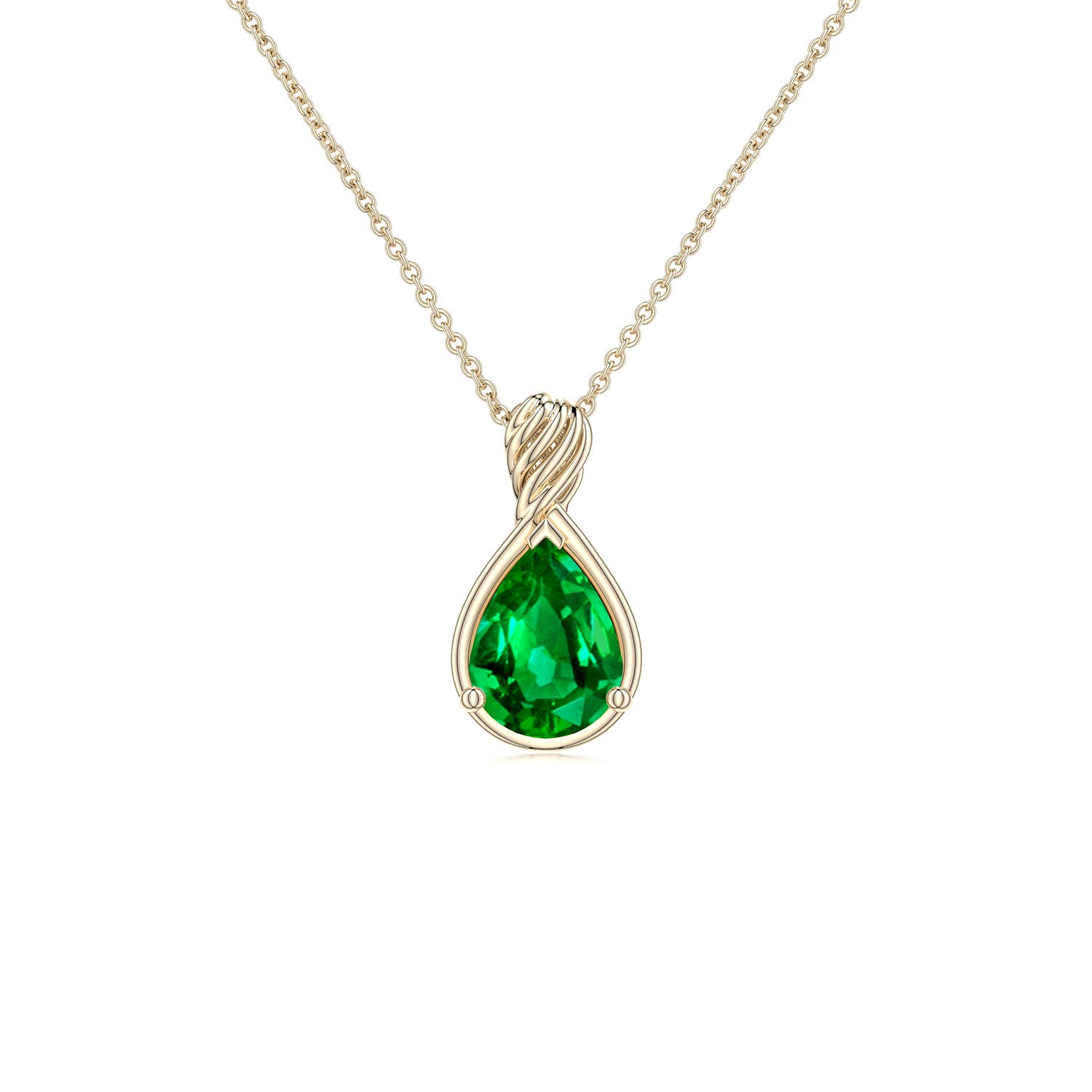 7x5mm Labgrown Pear Lab-Grown Emerald Twisted Frame Infinity Pendant in 18K Yellow Gold