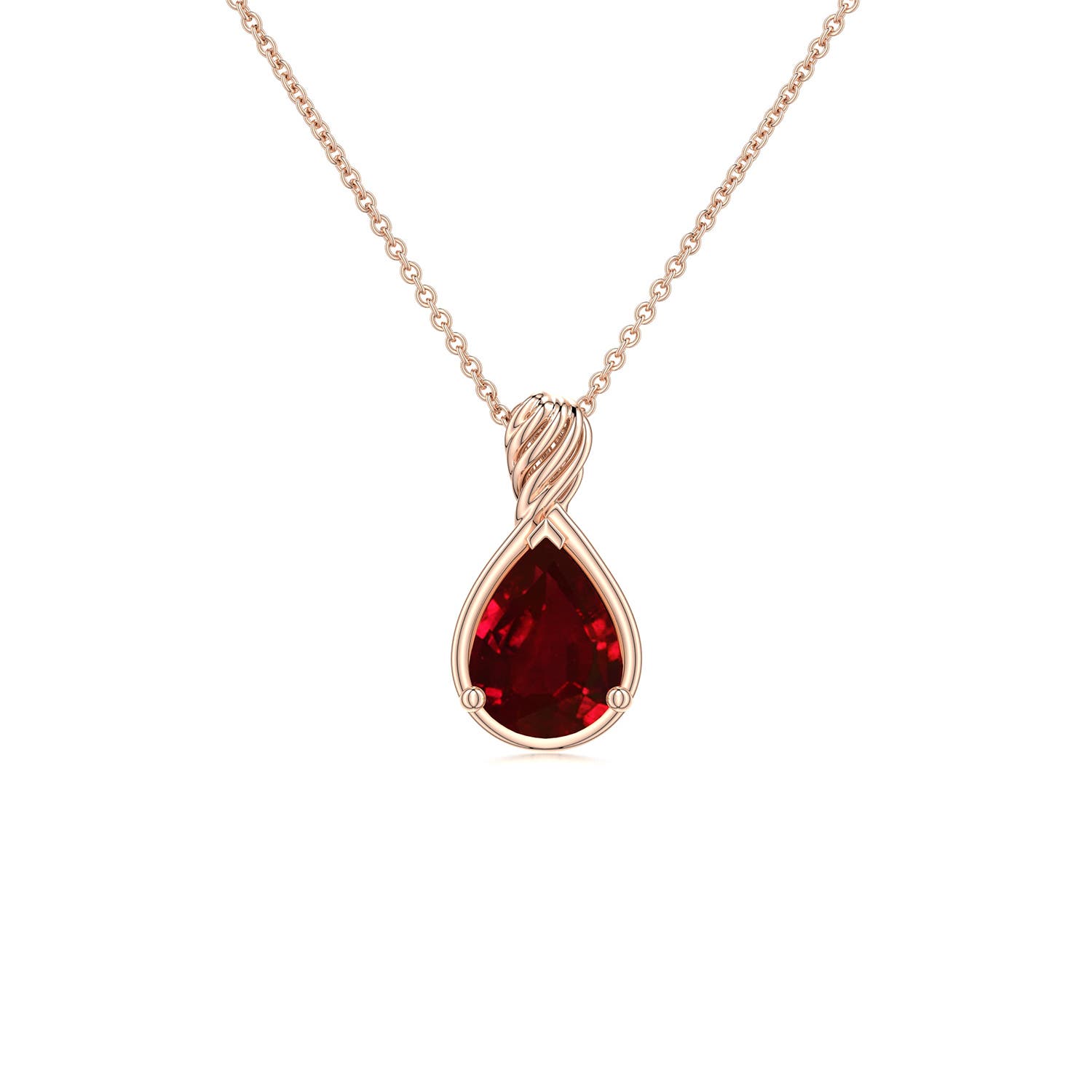 7x5mm Labgrown Pear Lab-Grown Ruby Twisted Frame Infinity Pendant in 18K Rose Gold