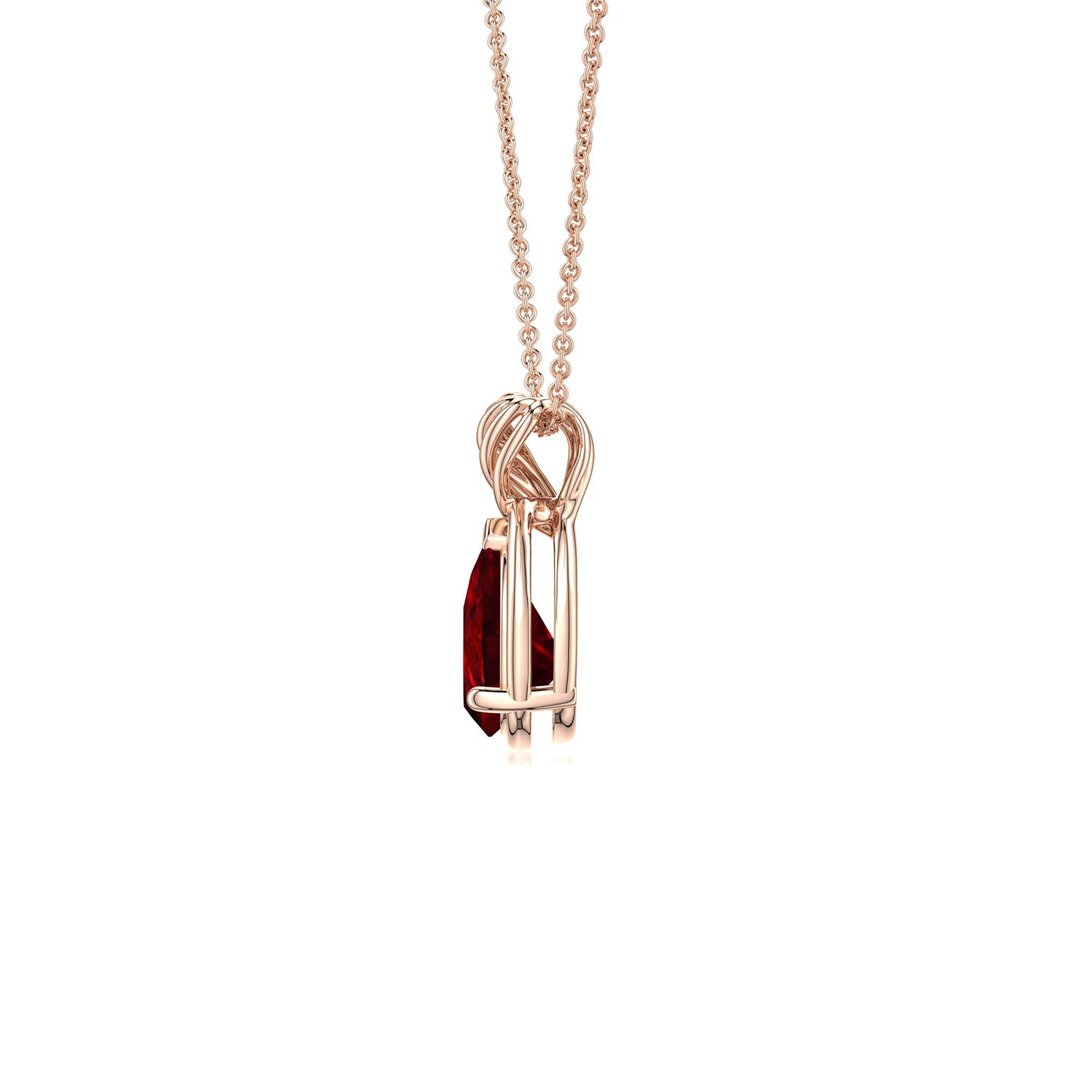 7x5mm Labgrown Pear Lab-Grown Ruby Twisted Frame Infinity Pendant in 18K Rose Gold
