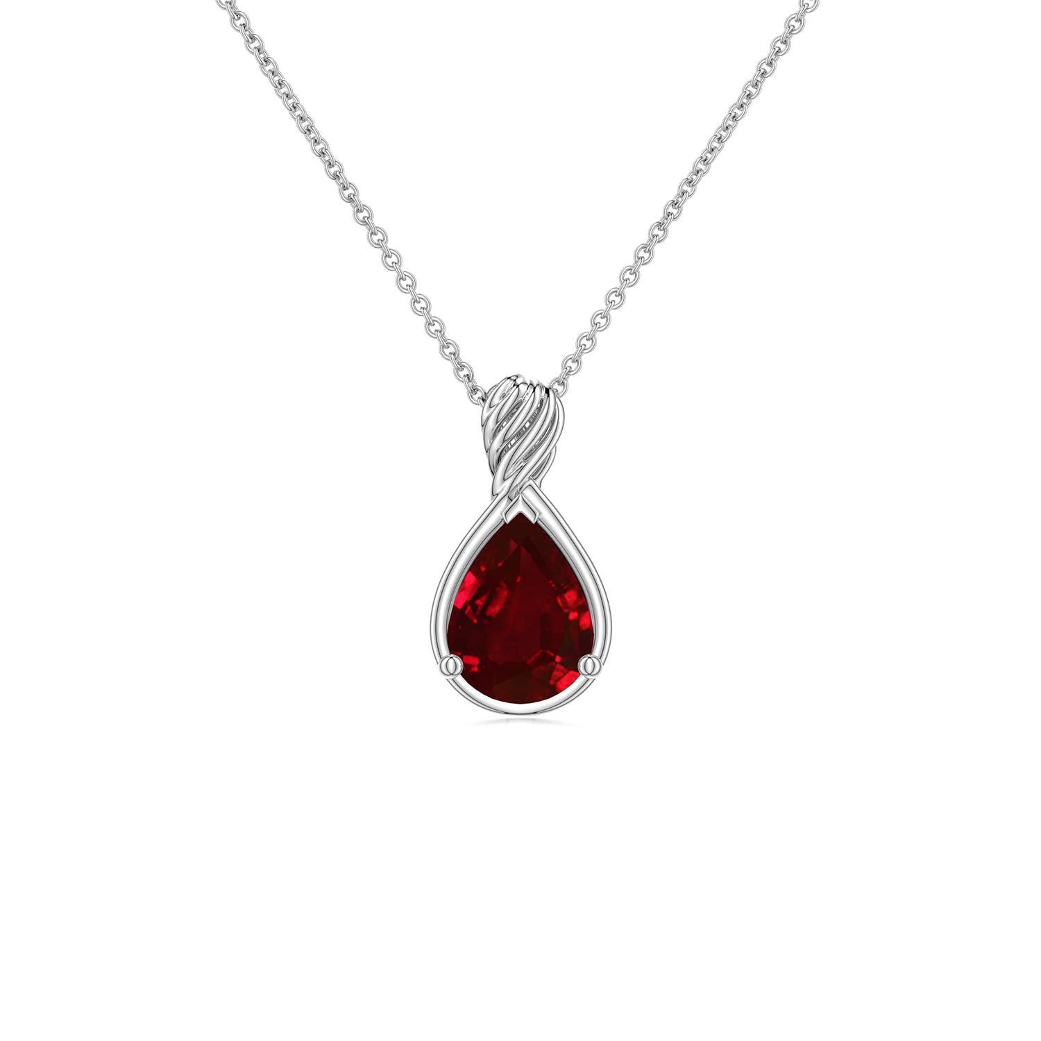 7x5mm Labgrown Pear Lab-Grown Ruby Twisted Frame Infinity Pendant in 18K White Gold