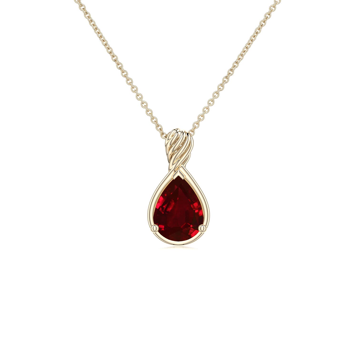 7x5mm Labgrown Pear Lab-Grown Ruby Twisted Frame Infinity Pendant in 18K Yellow Gold