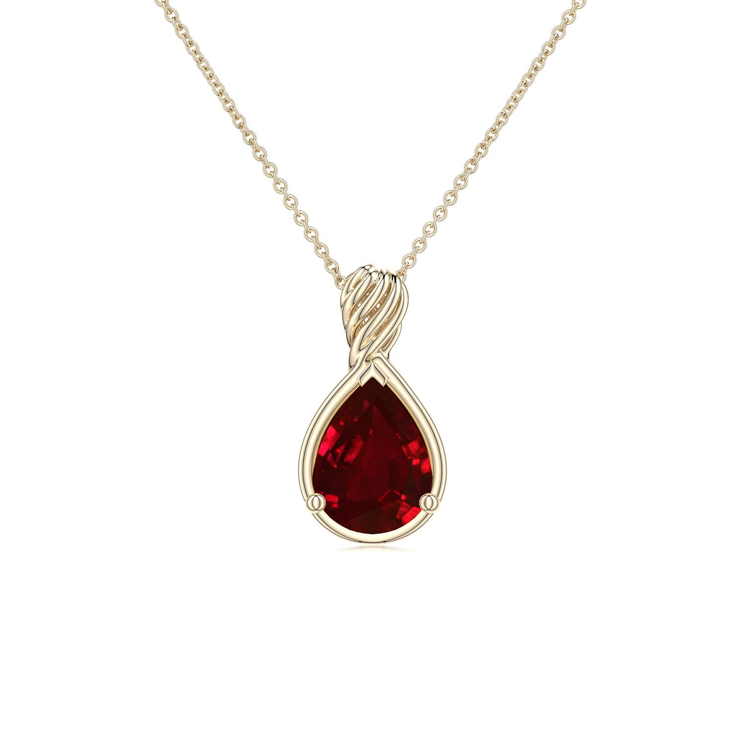 8x6mm Labgrown Pear Lab-Grown Ruby Twisted Frame Infinity Pendant in 18K Yellow Gold