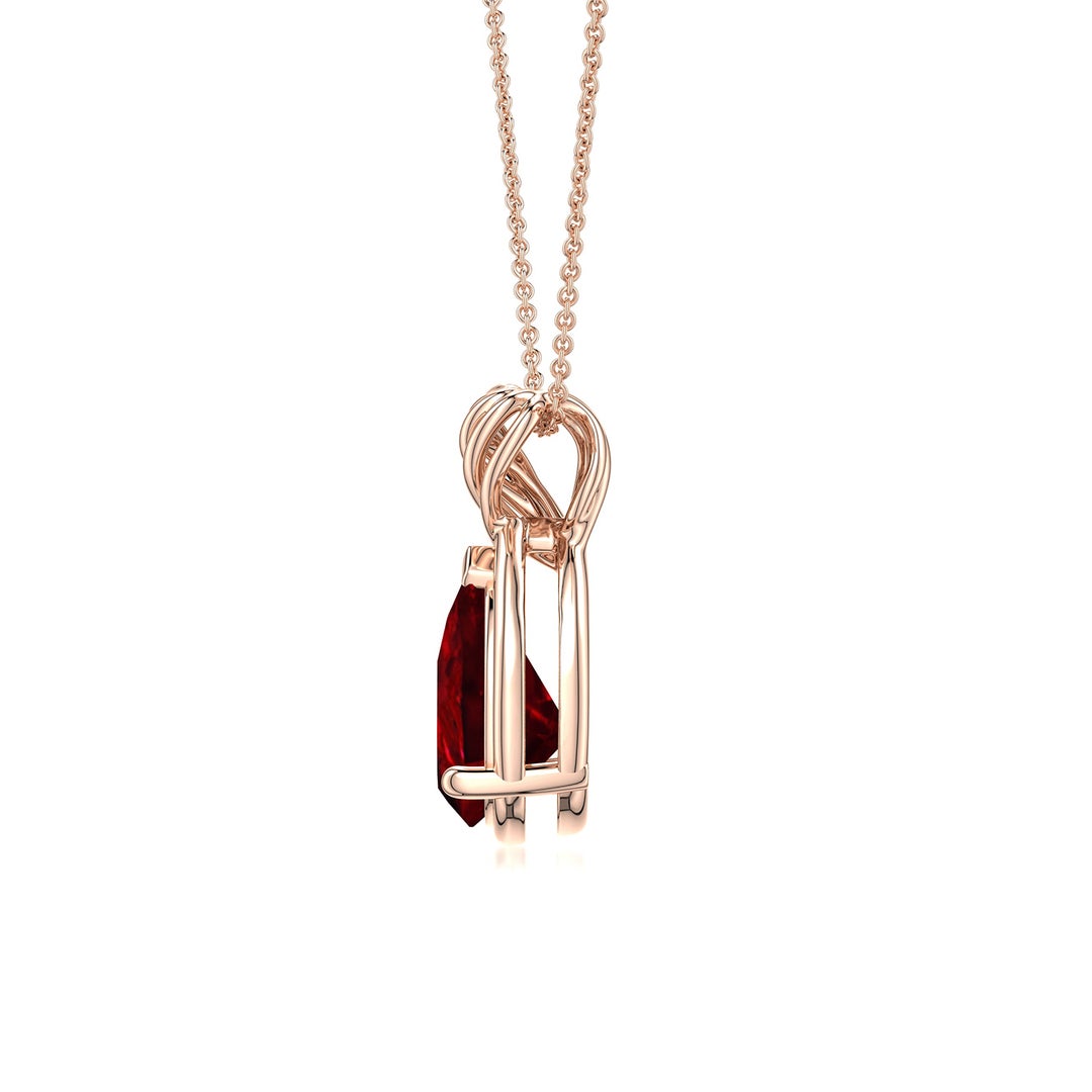 9x7mm Labgrown Pear Lab-Grown Ruby Twisted Frame Infinity Pendant in Rose Gold - side 3