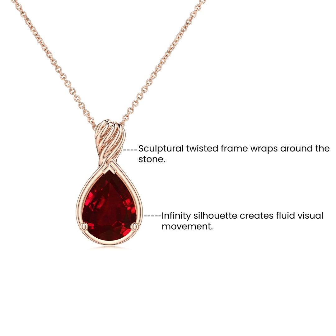 9x7mm Labgrown Pear Lab-Grown Ruby Twisted Frame Infinity Pendant in Rose Gold - side 5
