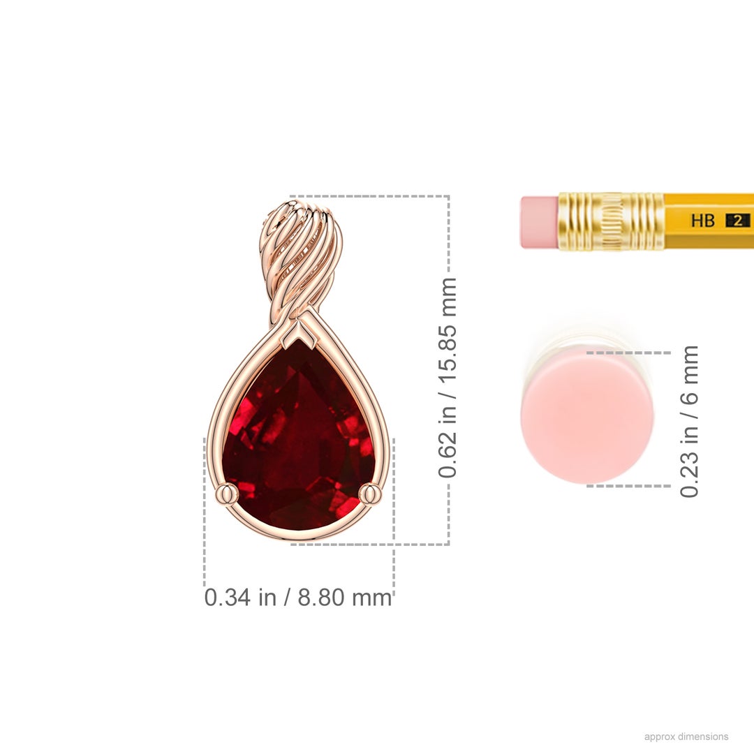 9x7mm Labgrown Pear Lab-Grown Ruby Twisted Frame Infinity Pendant in Rose Gold - ruler