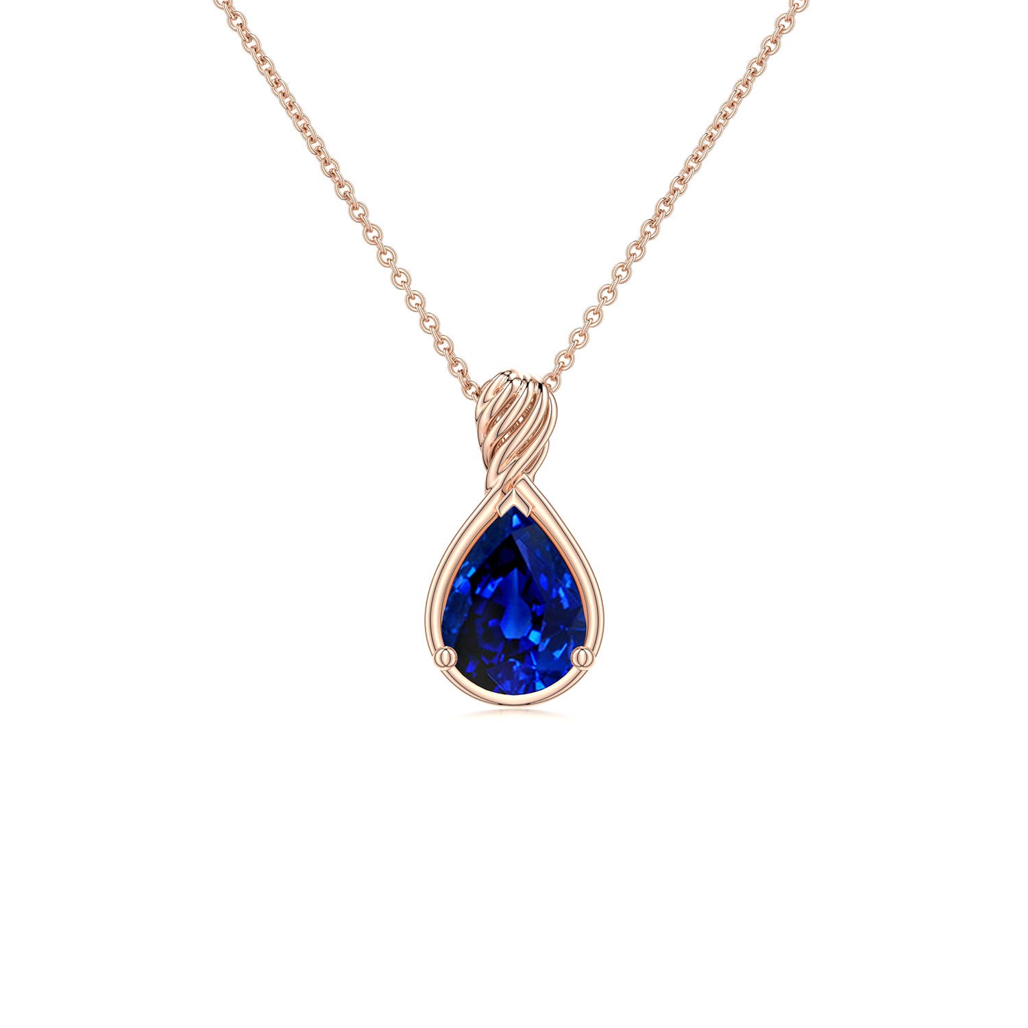 7x5mm Labgrown Pear Lab-Grown Blue Sapphire Twisted Frame Infinity Pendant in 18K Rose Gold