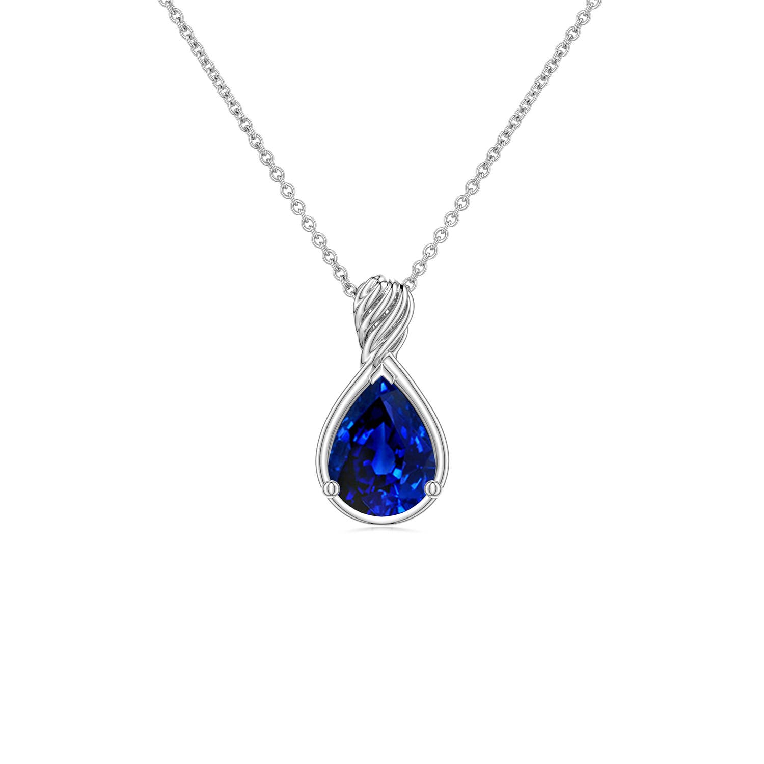 7x5mm Labgrown Pear Lab-Grown Blue Sapphire Twisted Frame Infinity Pendant in 18K White Gold