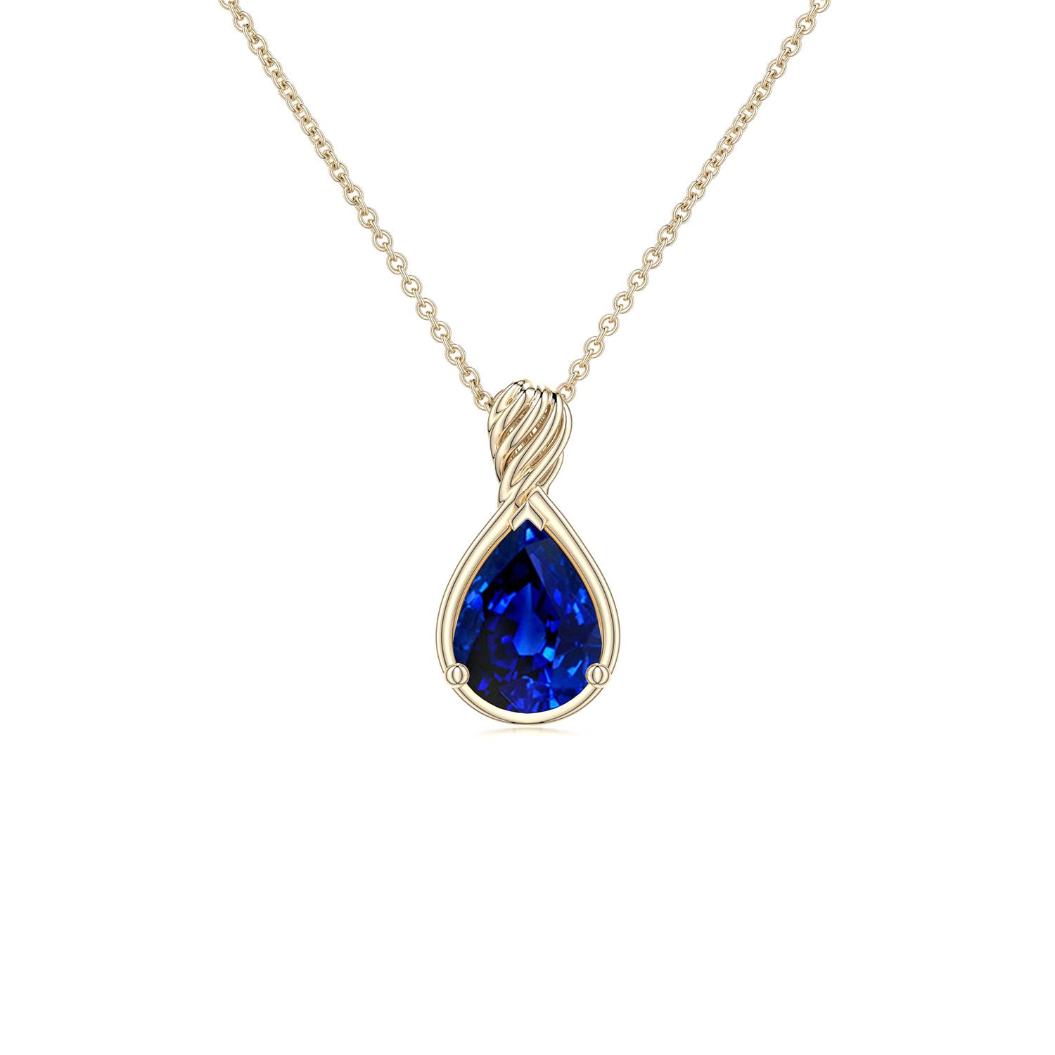 7x5mm Labgrown Pear Lab-Grown Blue Sapphire Twisted Frame Infinity Pendant in 18K Yellow Gold