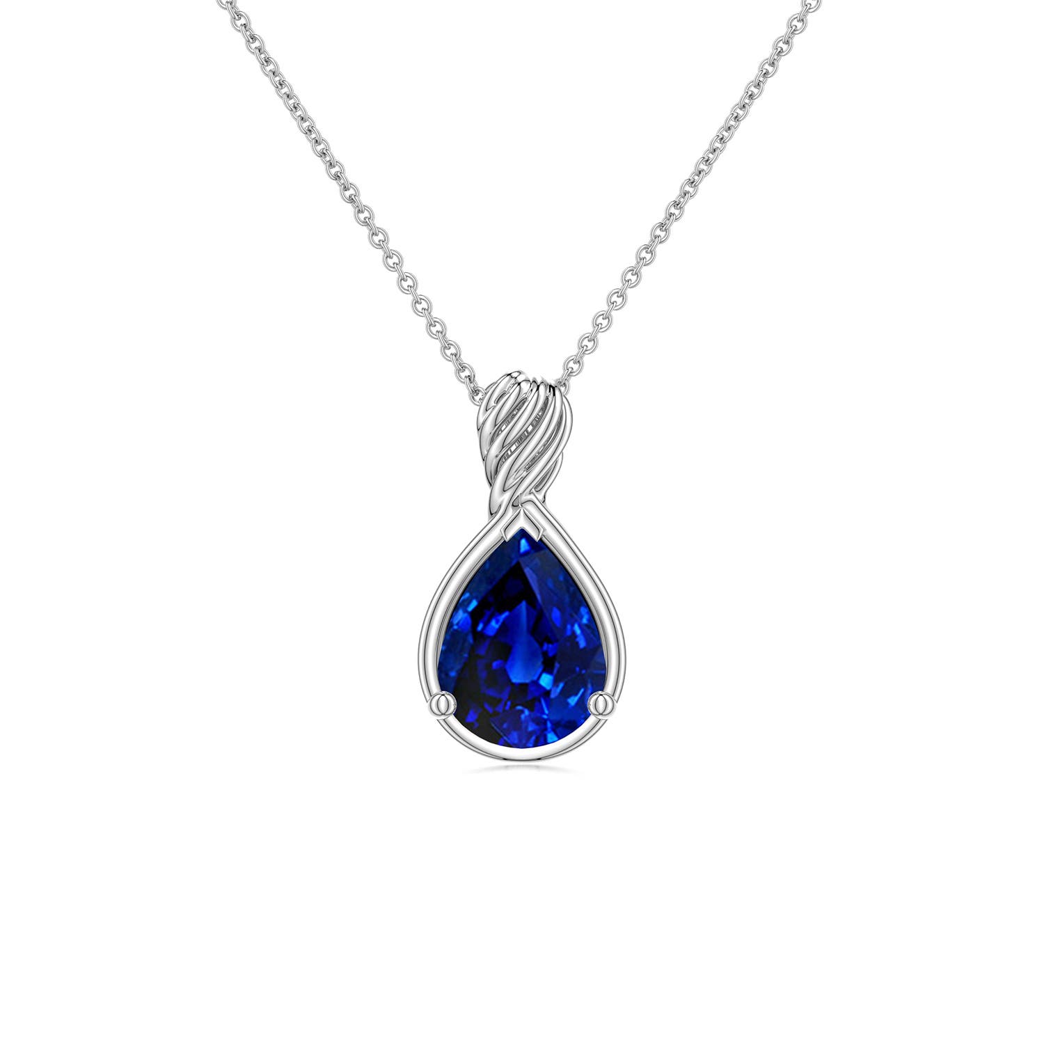 8x6mm Labgrown Pear Lab-Grown Blue Sapphire Twisted Frame Infinity Pendant in 18K White Gold