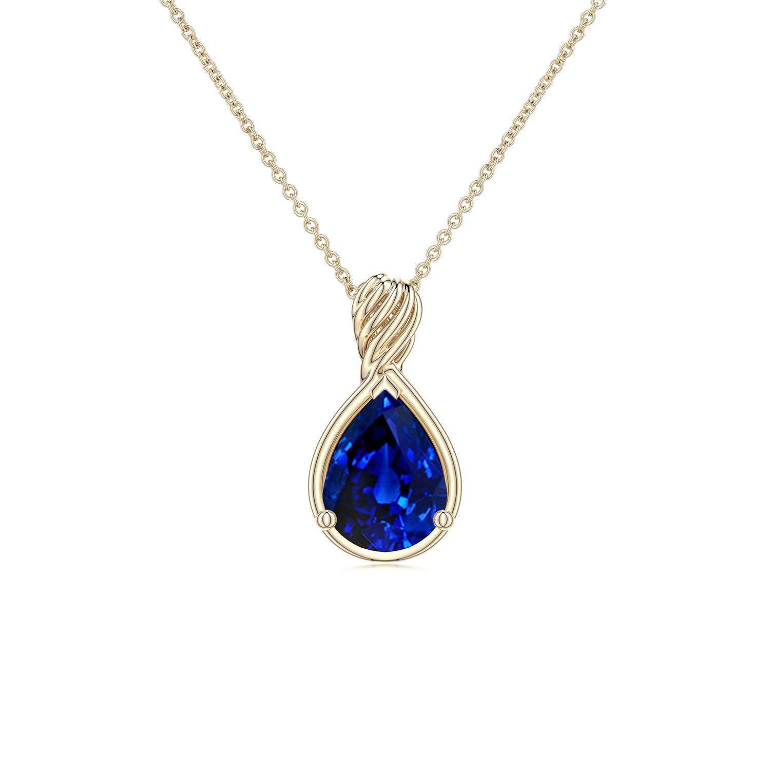 8x6mm Labgrown Pear Lab-Grown Blue Sapphire Twisted Frame Infinity Pendant in Yellow Gold
