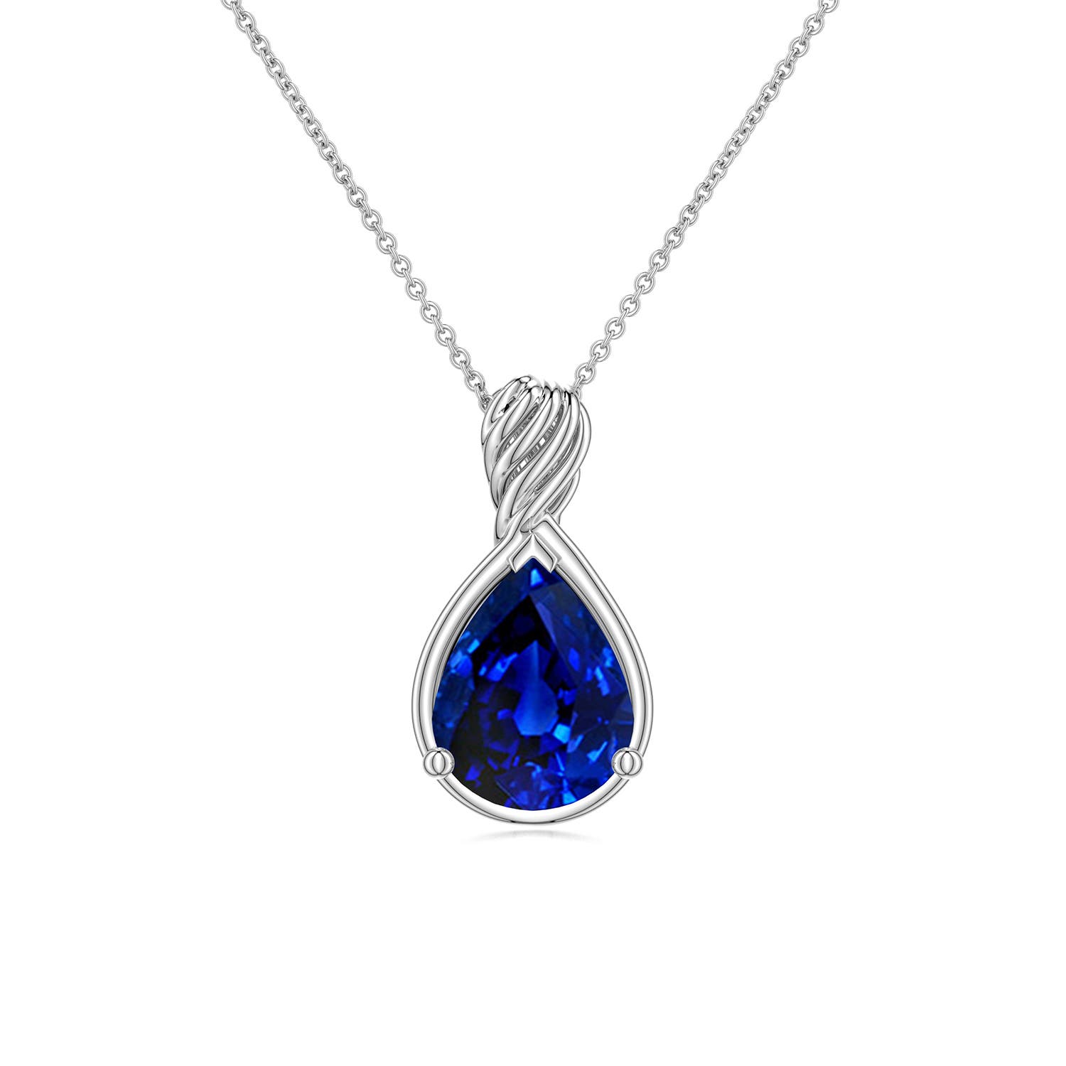 9x7mm Labgrown Pear Lab-Grown Blue Sapphire Twisted Frame Infinity Pendant in White Gold