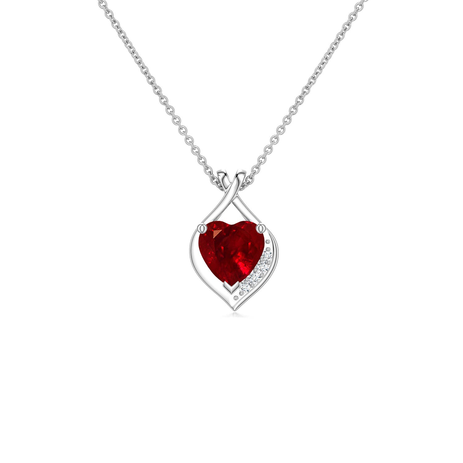 4mm Labgrown Heart Lab-Grown Ruby Asymmetrical Infinity Pendant in 18CT White Gold