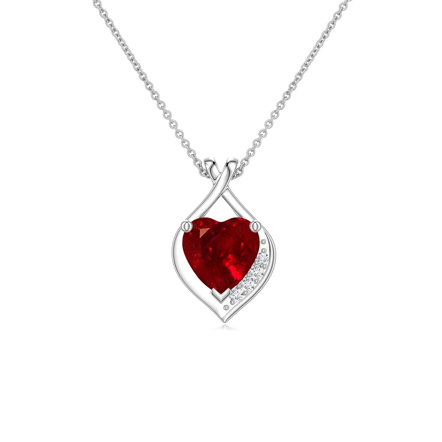 5mm Labgrown Heart Lab-Grown Ruby Asymmetrical Infinity Pendant in 18K White Gold