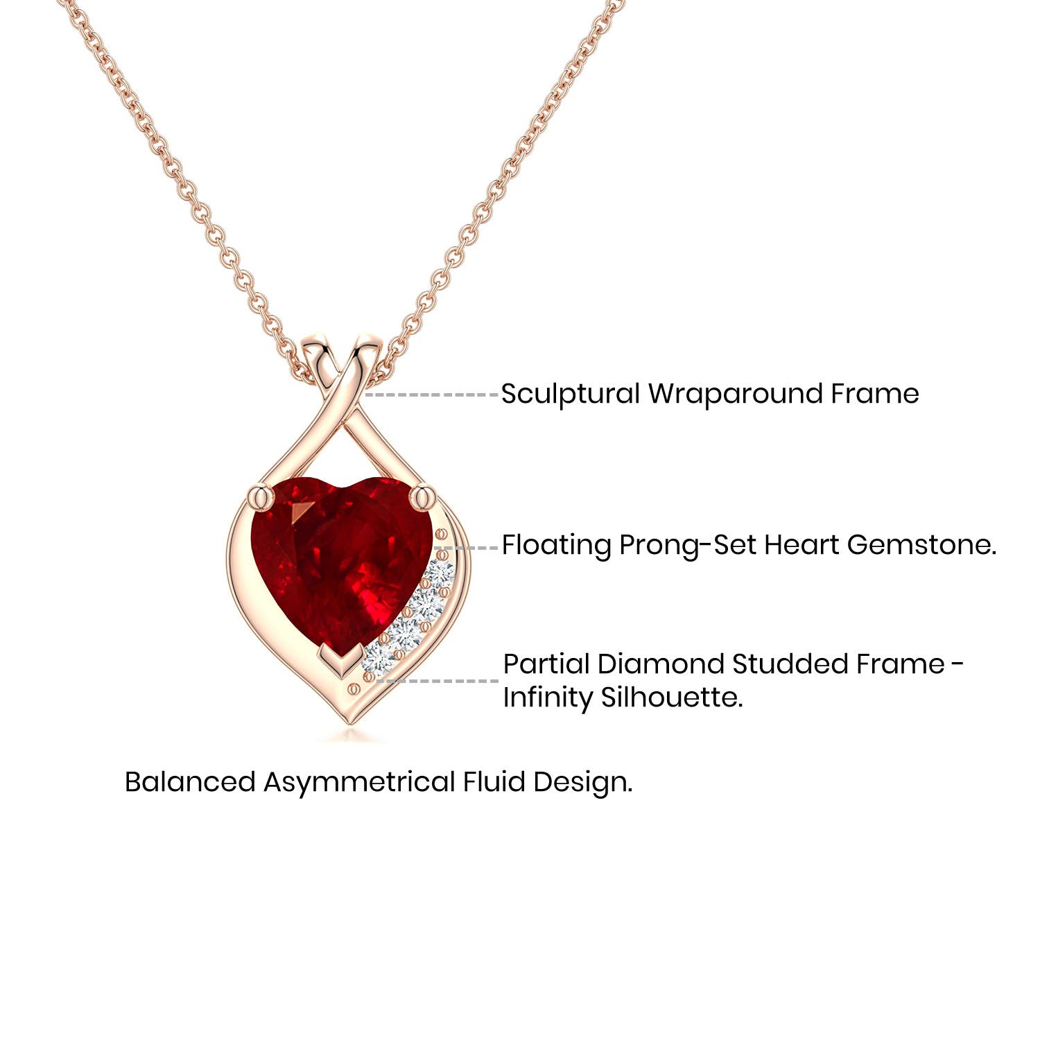 6mm Labgrown Heart Lab-Grown Ruby Asymmetrical Infinity Pendant in Rose Gold - side 5