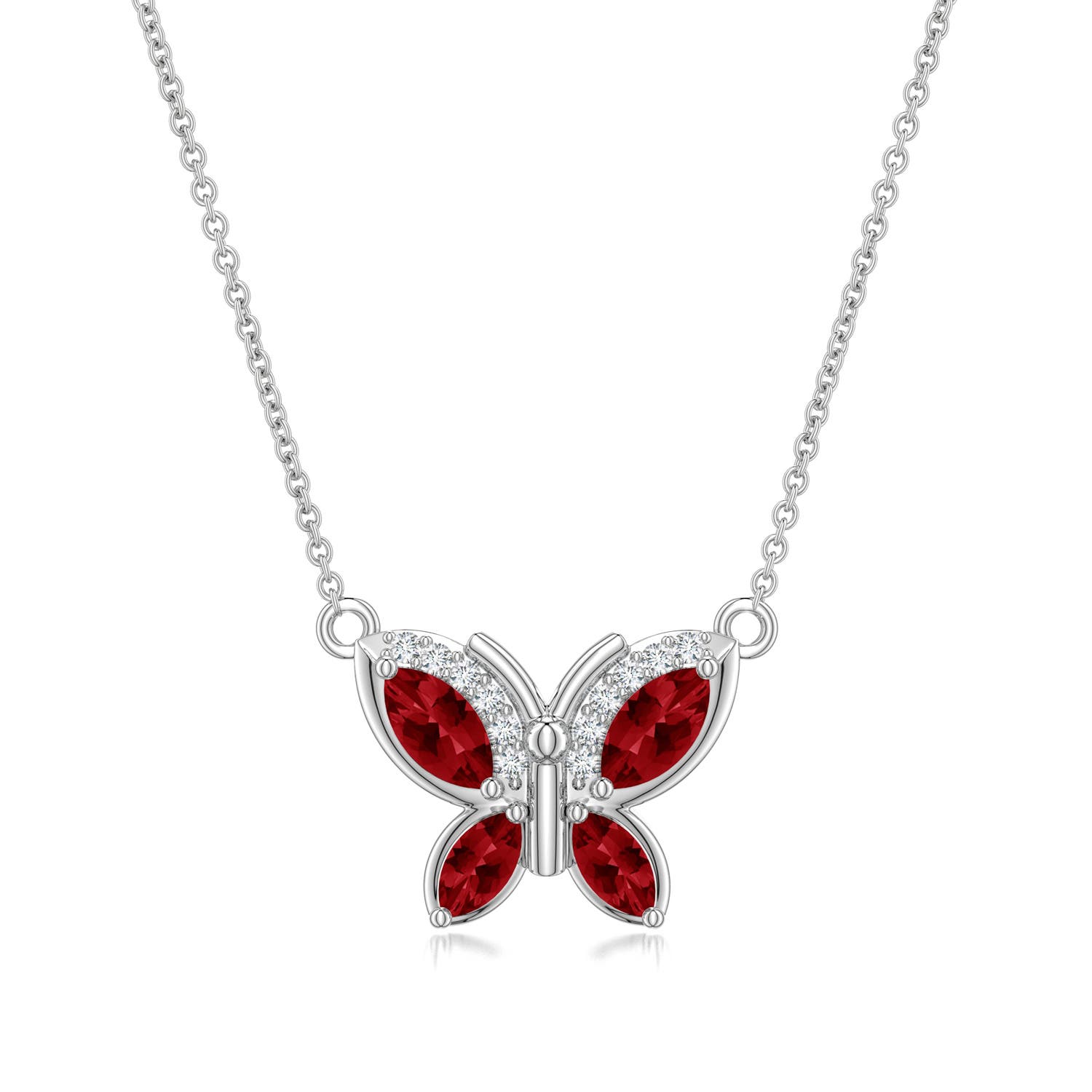 6x3mm Labgrown Marquise Lab-Grown Ruby Butterfly Pendant in P950 Platinum