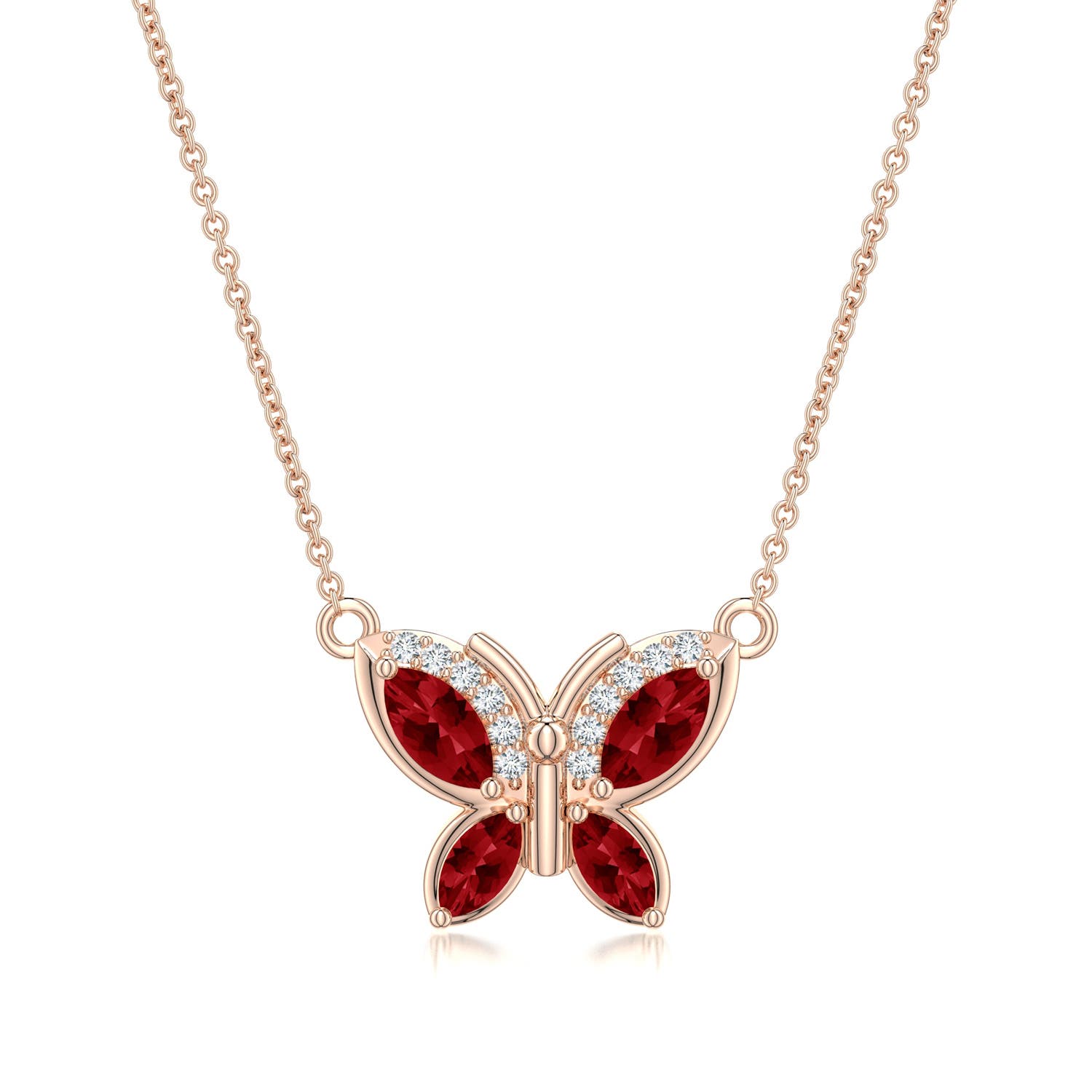 6x3mm Labgrown Marquise Lab-Grown Ruby Butterfly Pendant in Rose Gold
