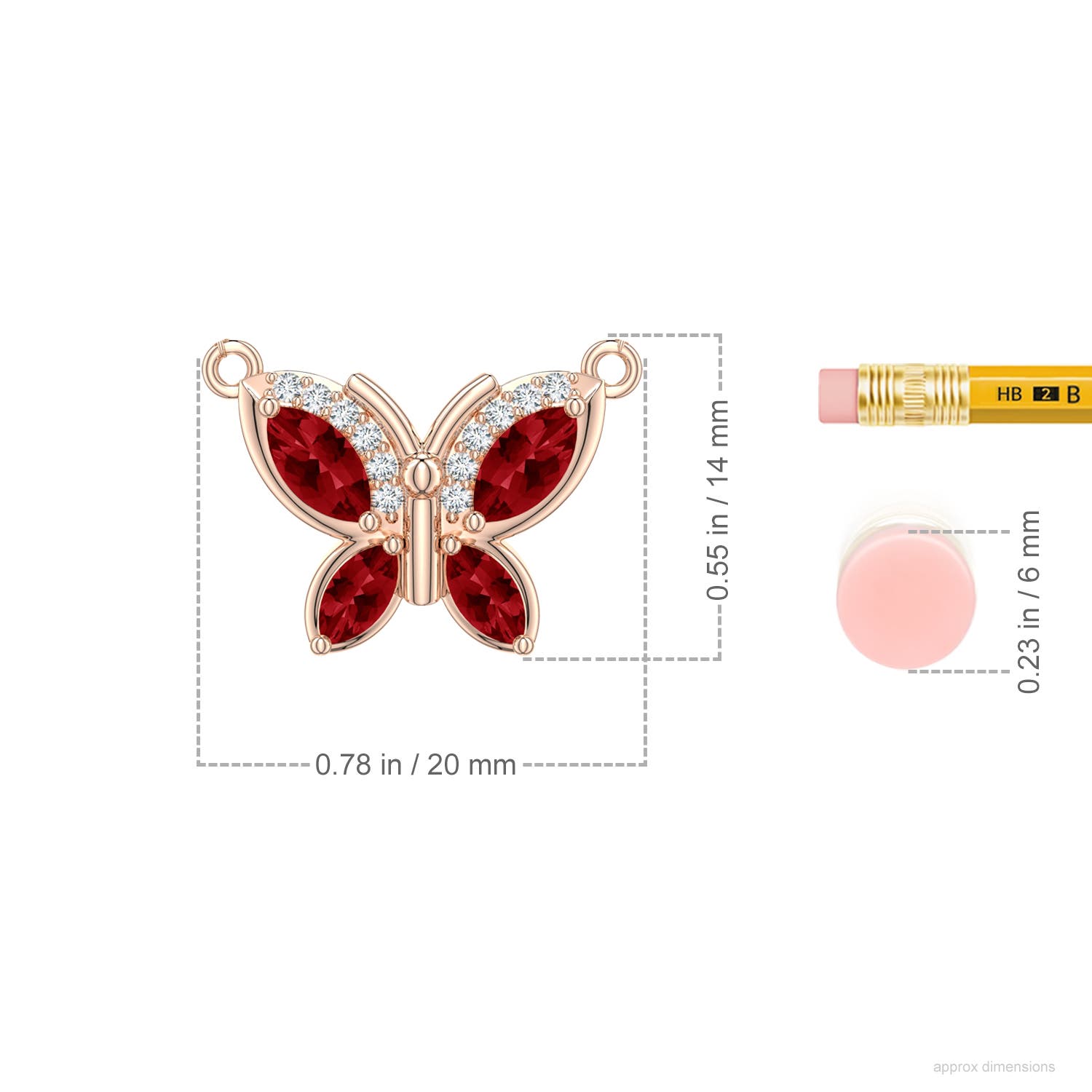 6x3mm Labgrown Marquise Lab-Grown Ruby Butterfly Pendant in Rose Gold - ruler