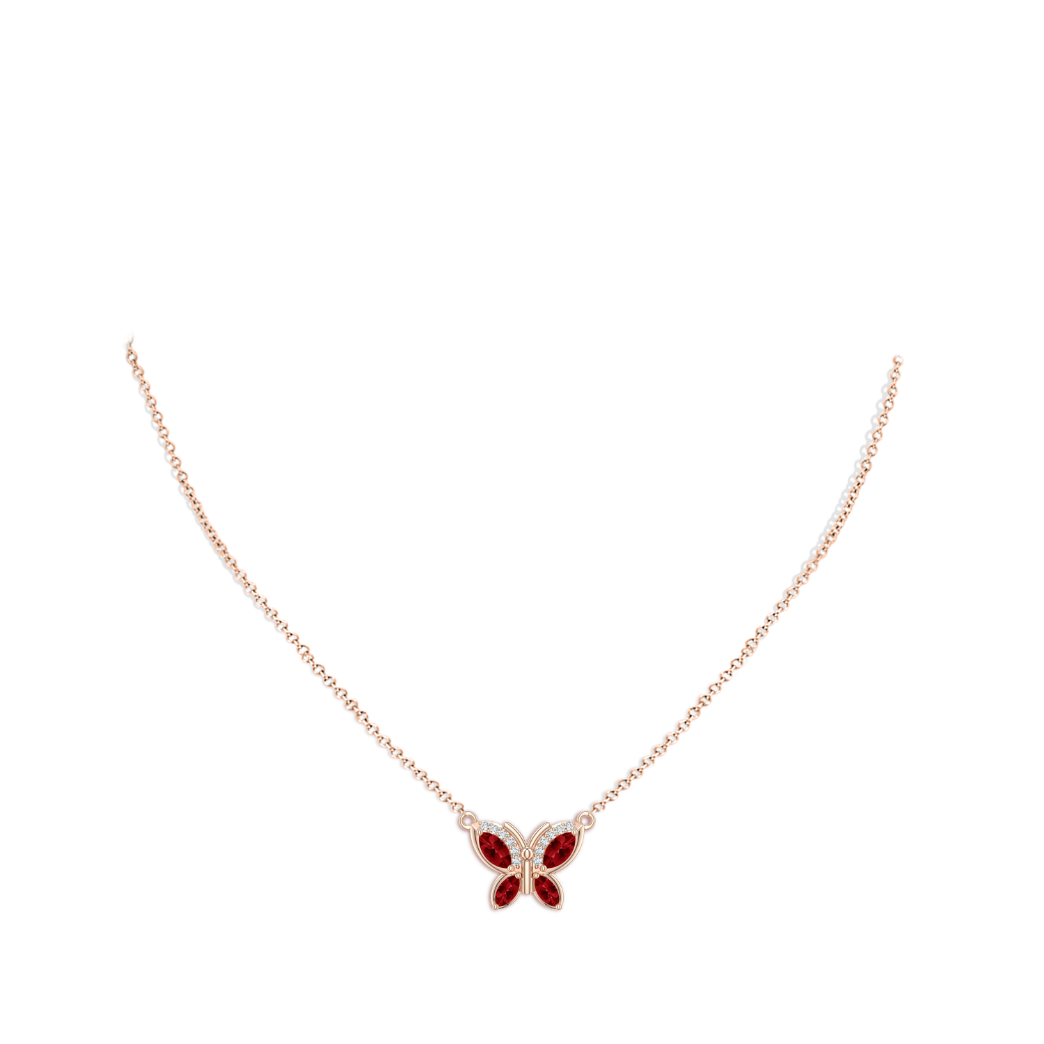 6x3mm Labgrown Marquise Lab-Grown Ruby Butterfly Pendant in Rose Gold - body_neck
