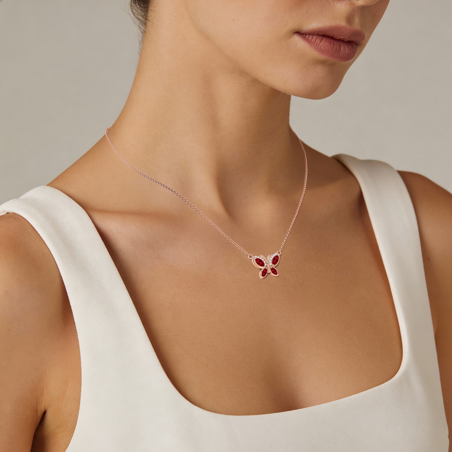 6x3mm Labgrown Marquise Lab-Grown Ruby Butterfly Pendant in Rose Gold - body_view 4