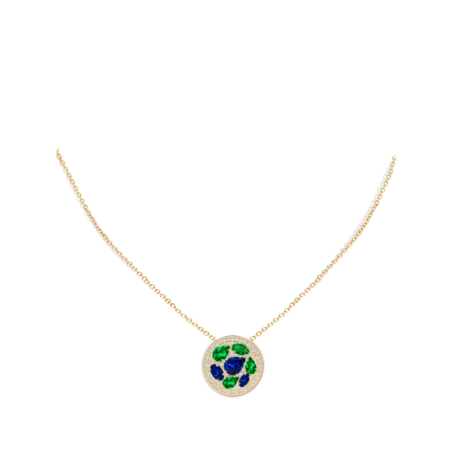8x6mm Labgrown The Heritage Collection Multi-Shape Lab-Grown Blue Sapphire and Emerald Pendant by D.K. Surana in Yellow Gold - body_neck - body_neck