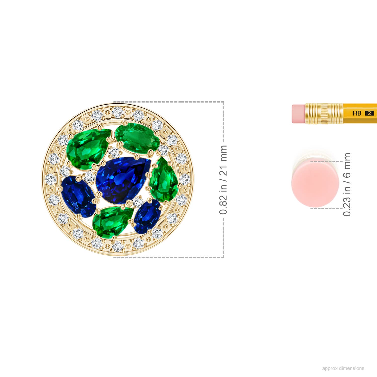 8x6mm Labgrown The Heritage Collection Multi-Shape Lab-Grown Blue Sapphire and Emerald Pendant by D.K. Surana in Yellow Gold - ruler - ruler