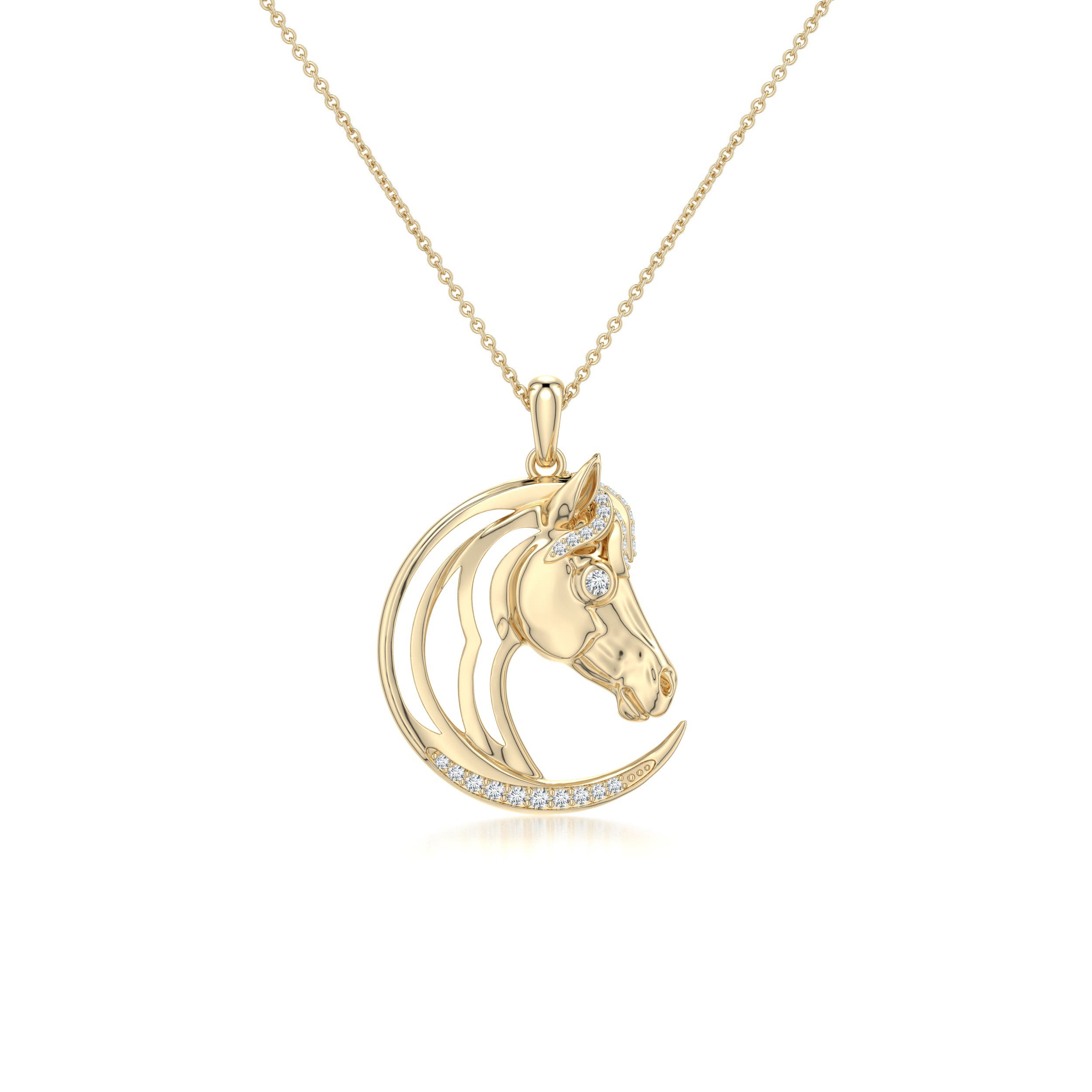 アクセサリー K18 YG ILLUSION GLASS PENDANT HORSE. Equestria Lab-Grown Diamond Accented Arabian Horse Head Pendant