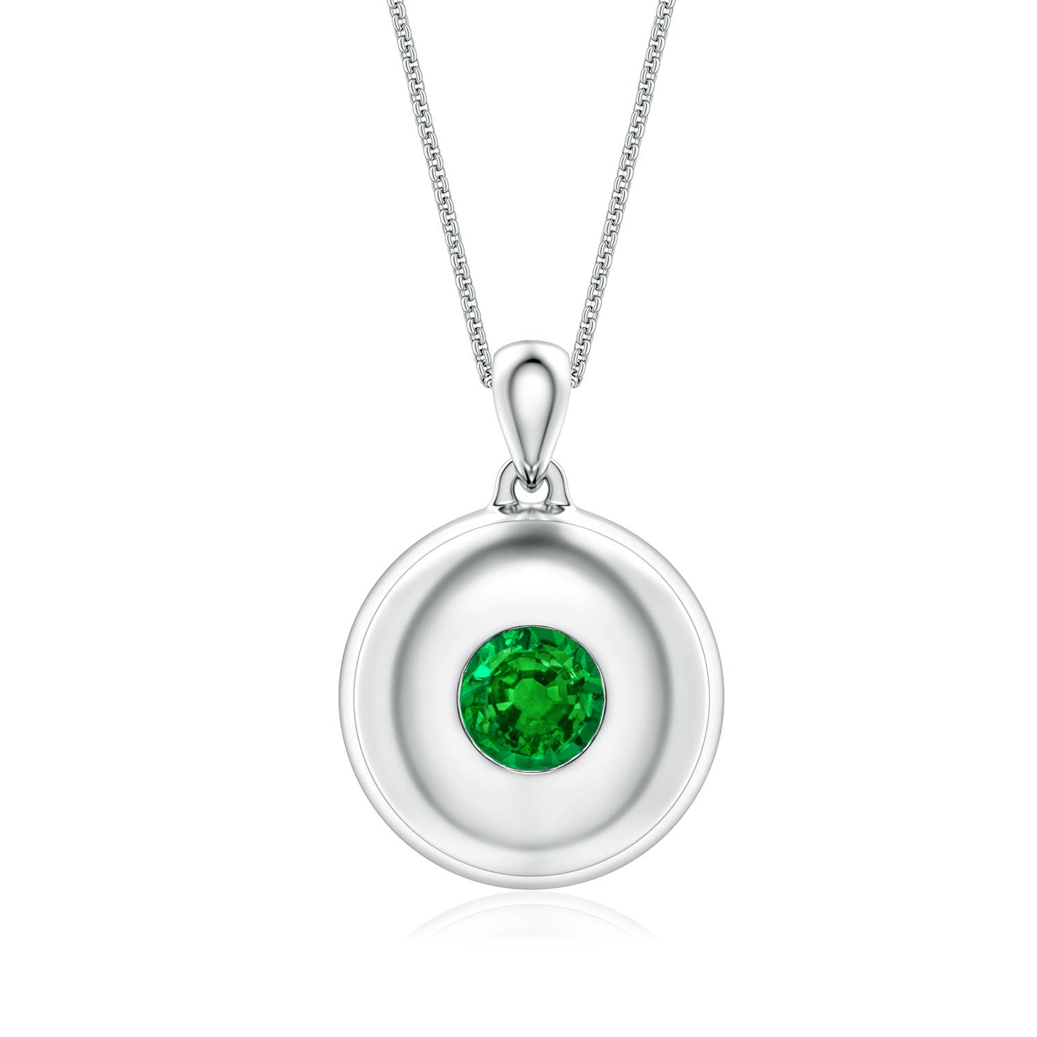 6.5mm Labgrown Round Lab-Grown Emerald Men’s Medallion Pendant in White Gold