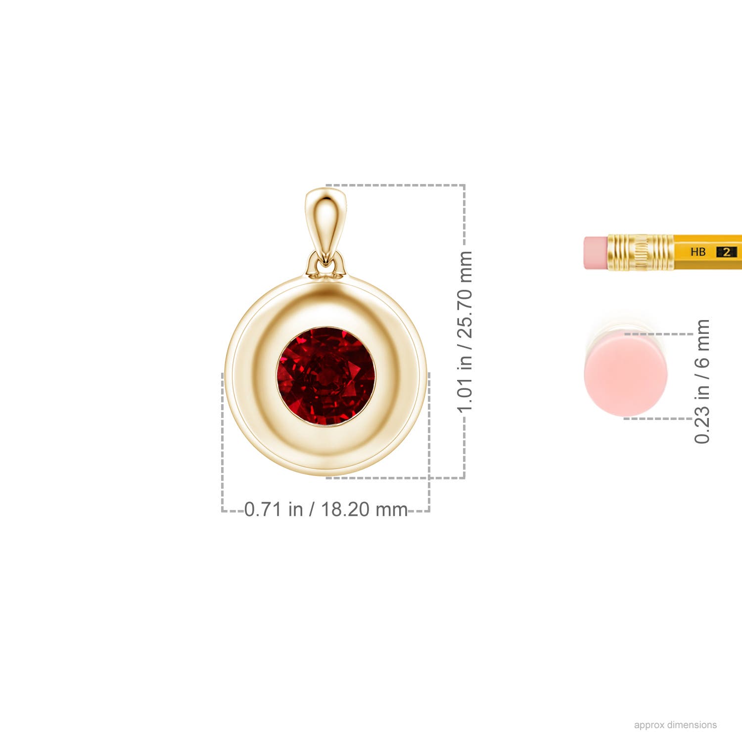 8mm Labgrown Round Lab-Grown Ruby Men’s Medallion Pendant in Yellow Gold - ruler