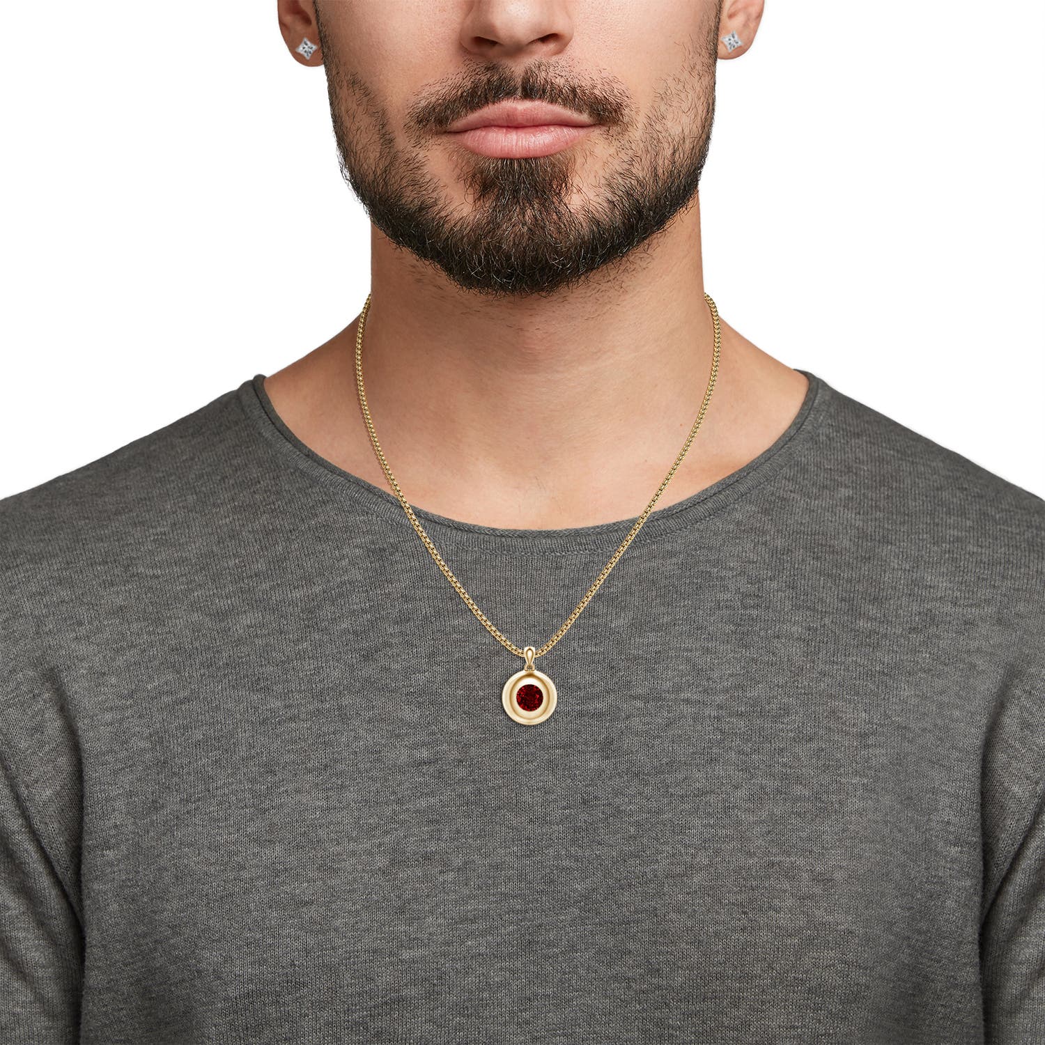 8mm Labgrown Round Lab-Grown Ruby Men’s Medallion Pendant in Yellow Gold - body_view 4