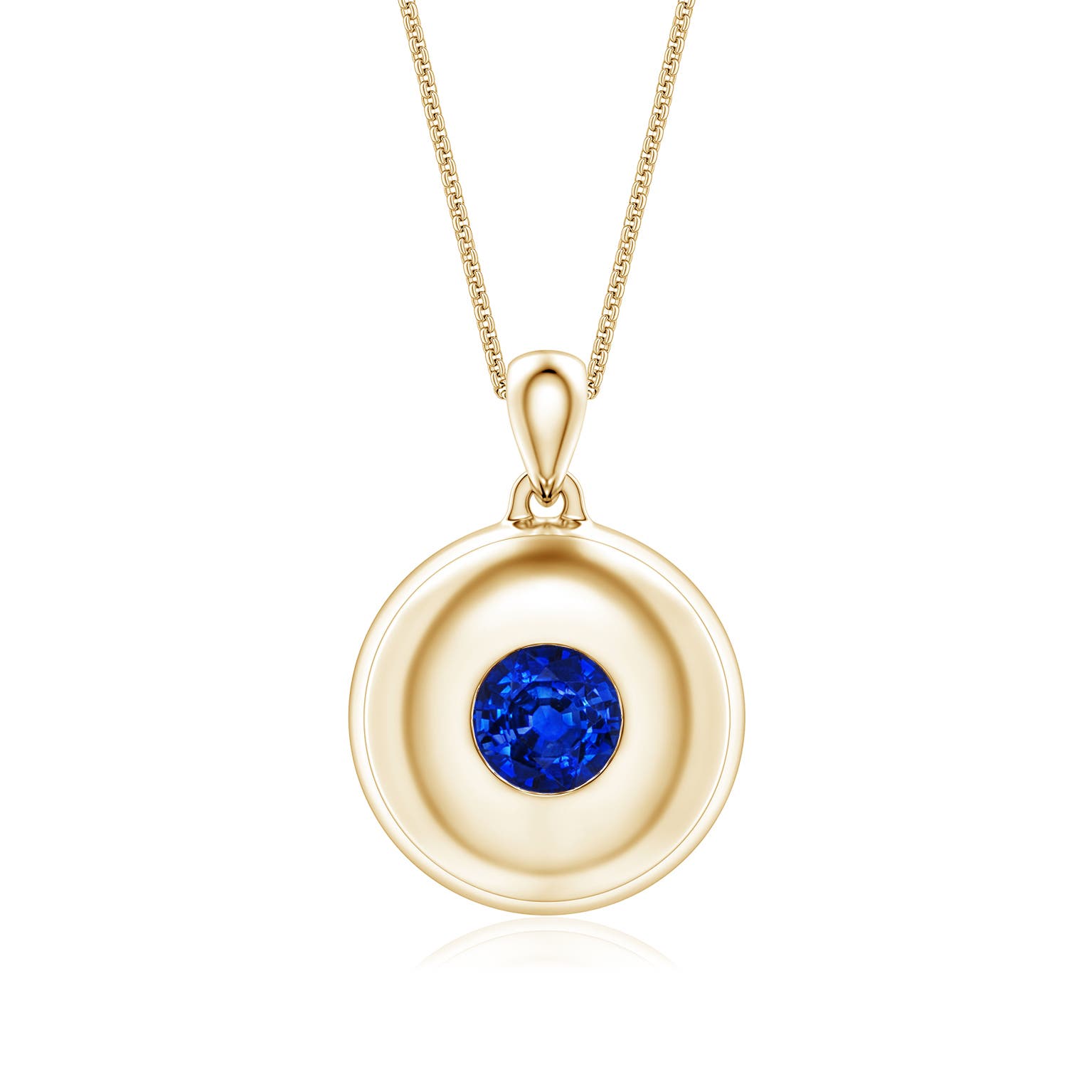 6.5mm Labgrown Round Lab-Grown Blue Sapphire Men’s Medallion Pendant in Yellow Gold