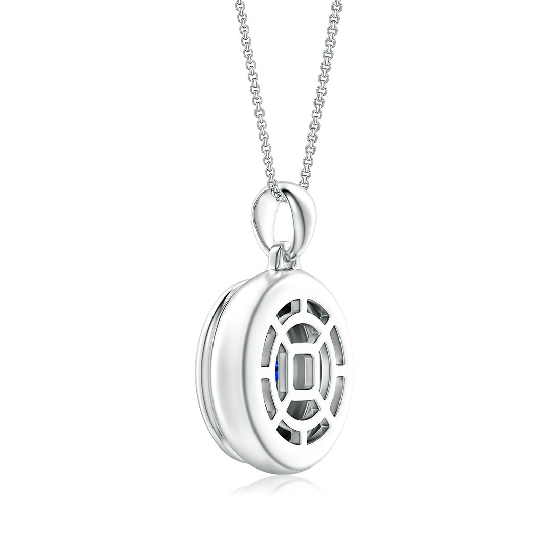 8mm Labgrown Round Lab-Grown Blue Sapphire Men’s Medallion Pendant in White Gold - side 3
