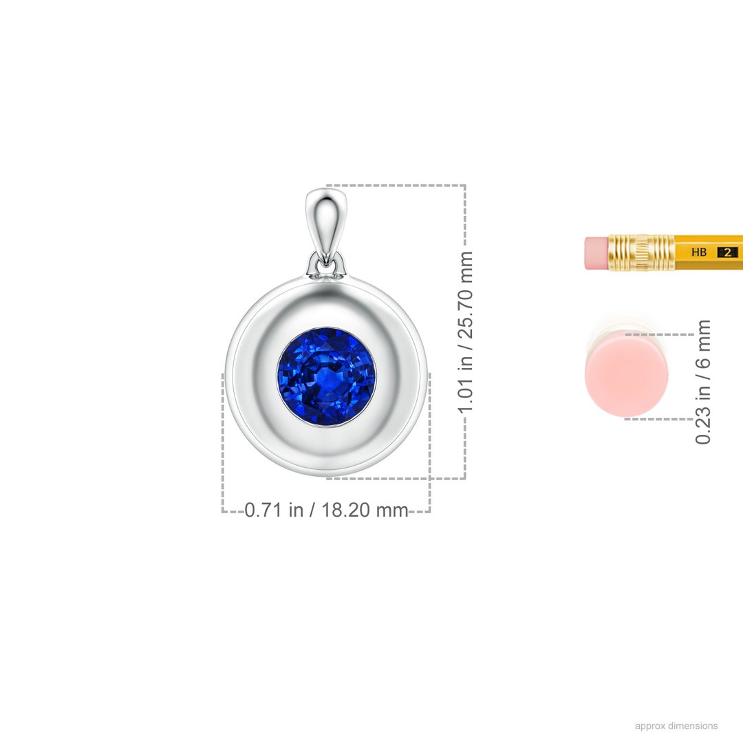 8mm Labgrown Round Lab-Grown Blue Sapphire Men’s Medallion Pendant in White Gold - ruler