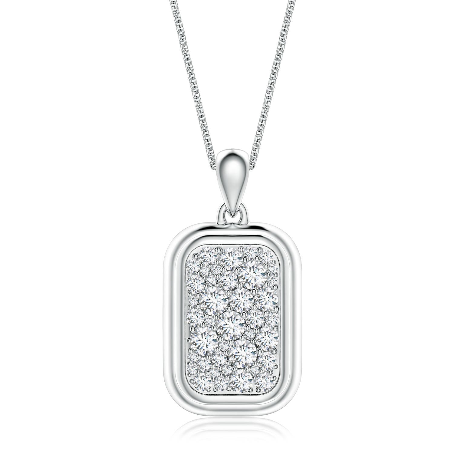 3mm FGVS Pavé-Set Lab-Grown Diamond Men’s Rounded Rectangle Tag Pendant in White Gold