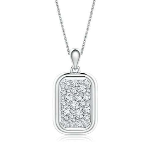 3mm FGVS Pavé-Set Lab-Grown Diamond Men’s Rounded Rectangle Tag Pendant in White Gold