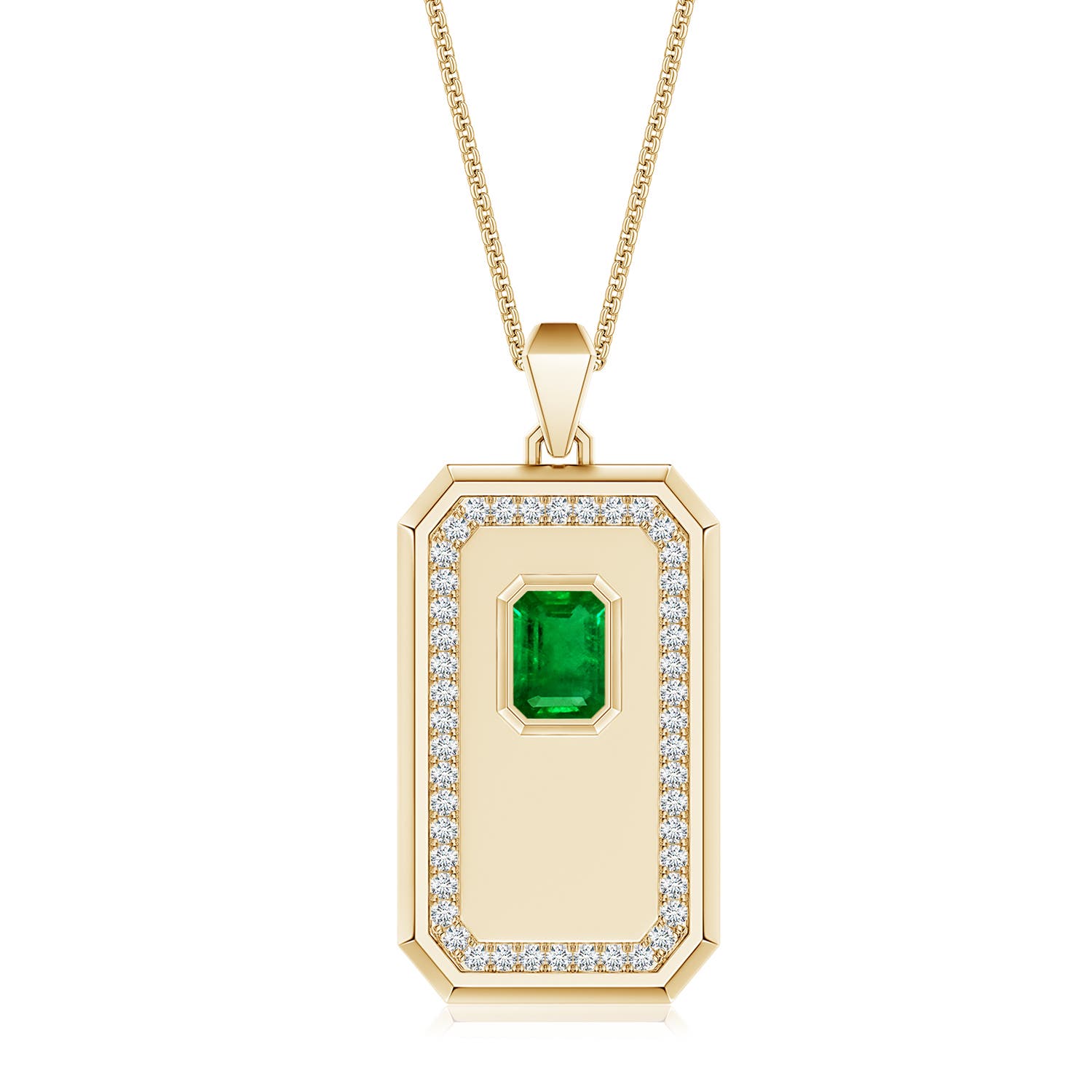 【ボクくん様用】IRON ANGEL / Emerald Eyes Emerald-Cut Lab-Grown Emerald Halo Men's Elongated Octagon Tag Pendant