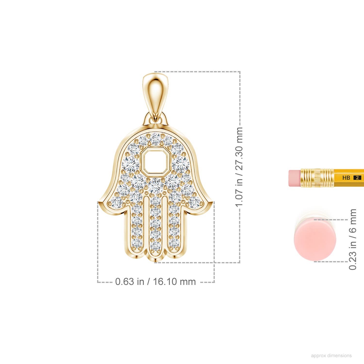 2.4mm FGVS Pavé-Set Lab-Grown Diamond Men’s Hamsa Pendant in Yellow Gold - ruler