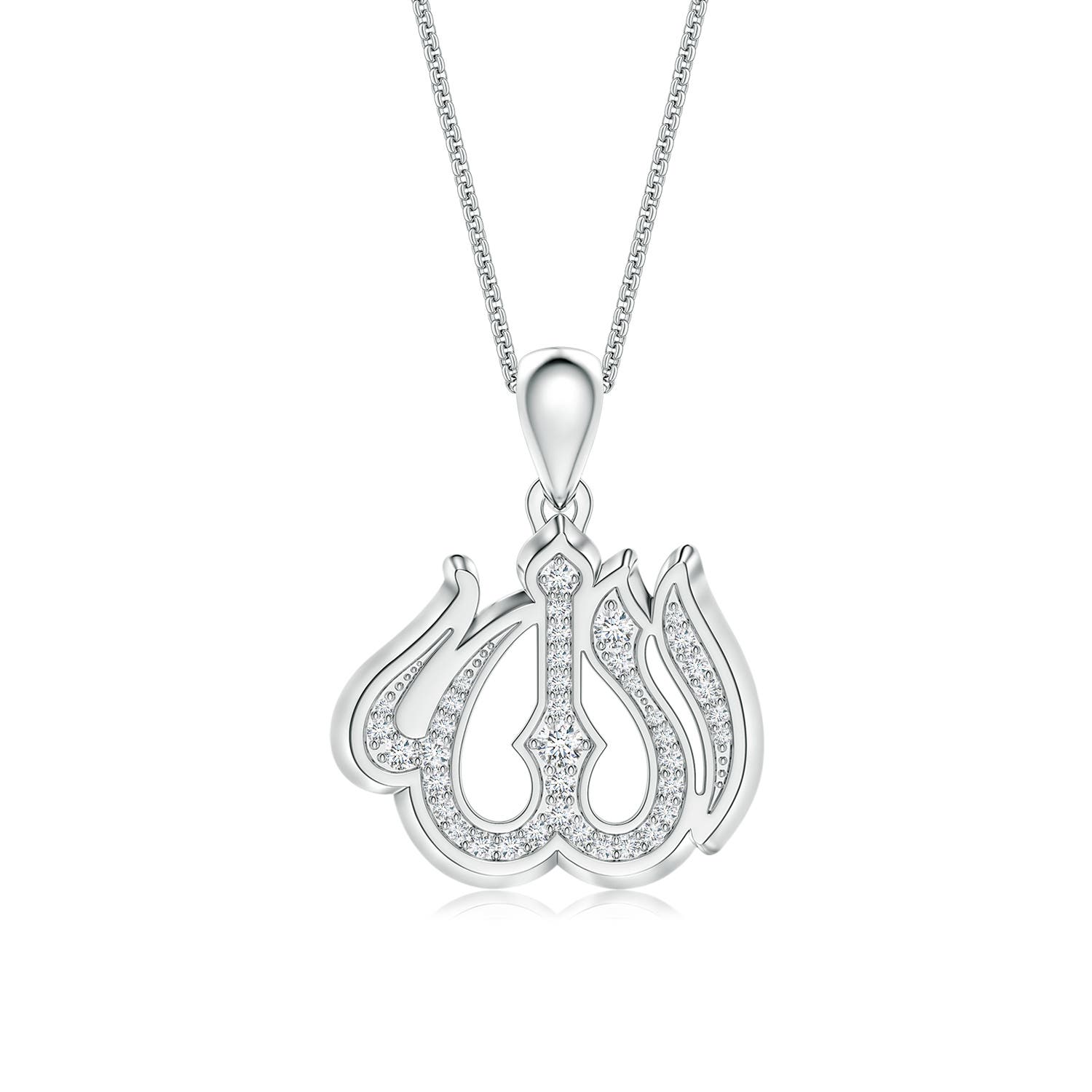 1.8mm FGVS Pavé-Set Lab-Grown Diamond Men’s Allah Pendant in White Gold