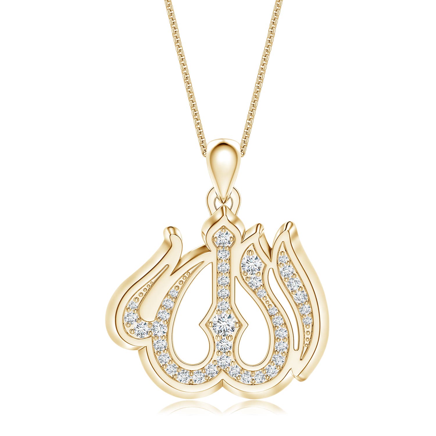 2.5mm FGVS Pavé-Set Lab-Grown Diamond Men’s Allah Pendant in Yellow Gold